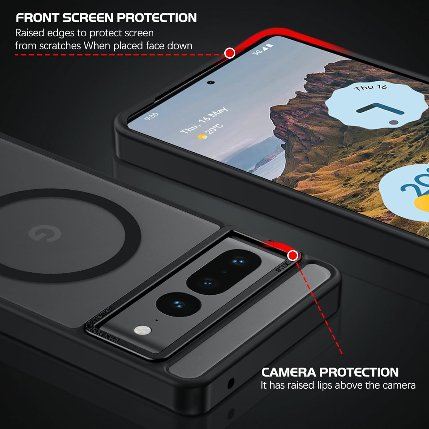 DOMAVER for Google Pixel 7 Pro Case, Magnetic Case Compatible with Magsafe, Matte Translucent Skin-Touch Shockproof Full-Body Protective Case for Google Pixel 7 Pro, Black image number 3