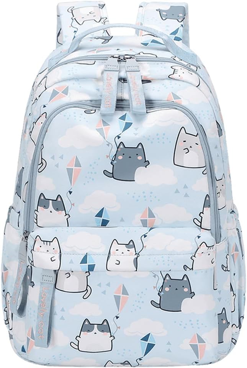 Cats or Daisy Print Girls Backpacks, Water-Resistant Casual School Bags Daypacks