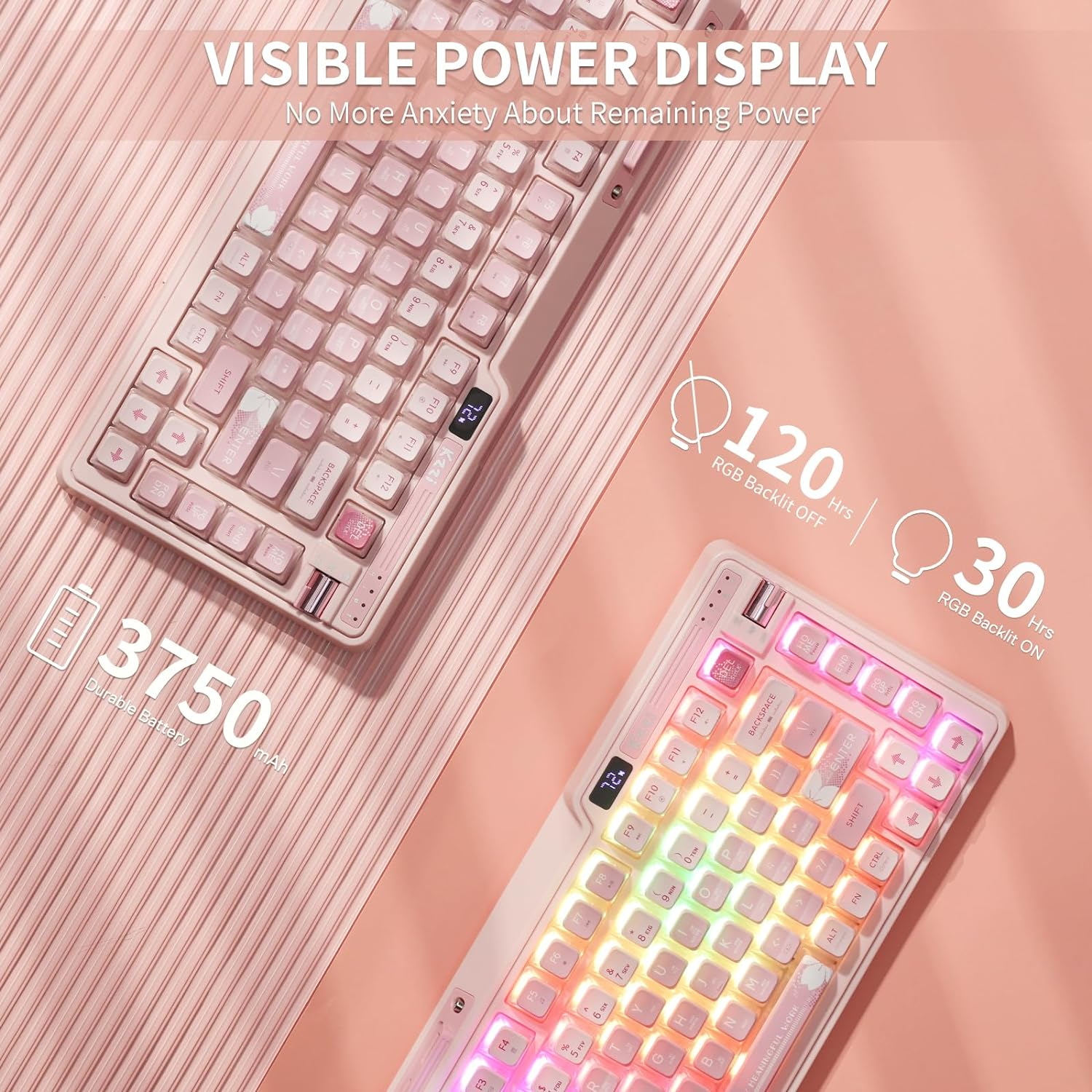 KZZI K75 PRO RGB 75% Wireless Gasket Mechanical Keyboard, Triple Mode BT 5.0/2.4G/USB-C 82 Keys Hot Swappable Gaming Keyboard W/Knob & Power Display, Custom Linear Switches, Sakura Pink image number 1