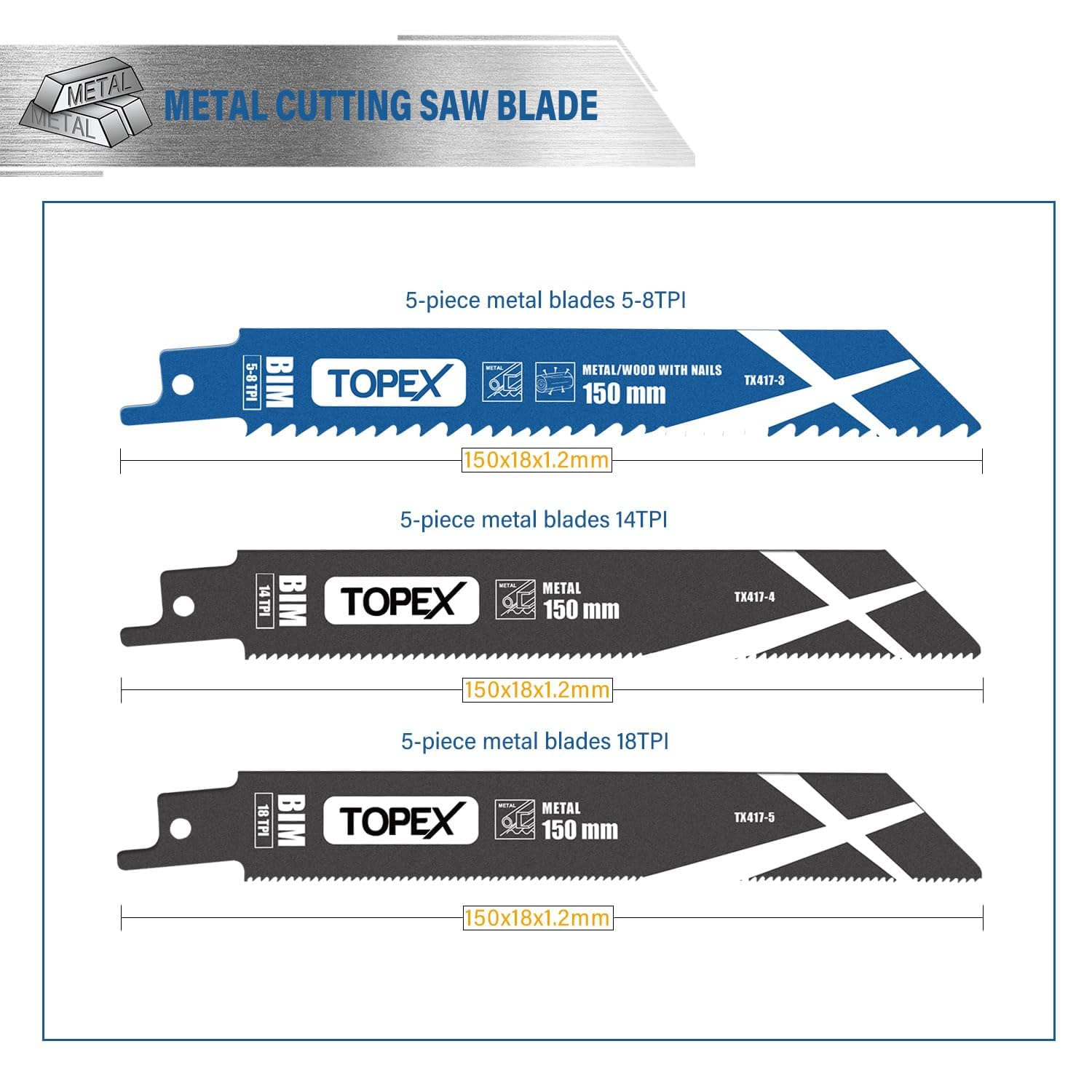 TOPEX 34 Piece Reciprocating Saw Blades, Premium Sawzall Blades for Metal and Wood Cutting image number 2