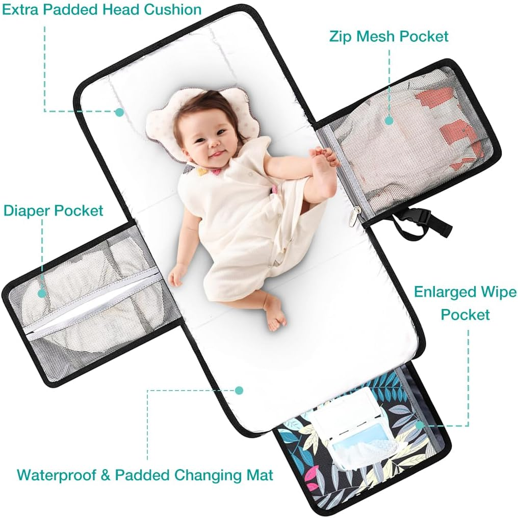 Lekebaby Portable Nappy Changing Mat Travel Baby Change Mat with Wipe-Pocket and Head Cushion, Jungle - Color Bar image number 7