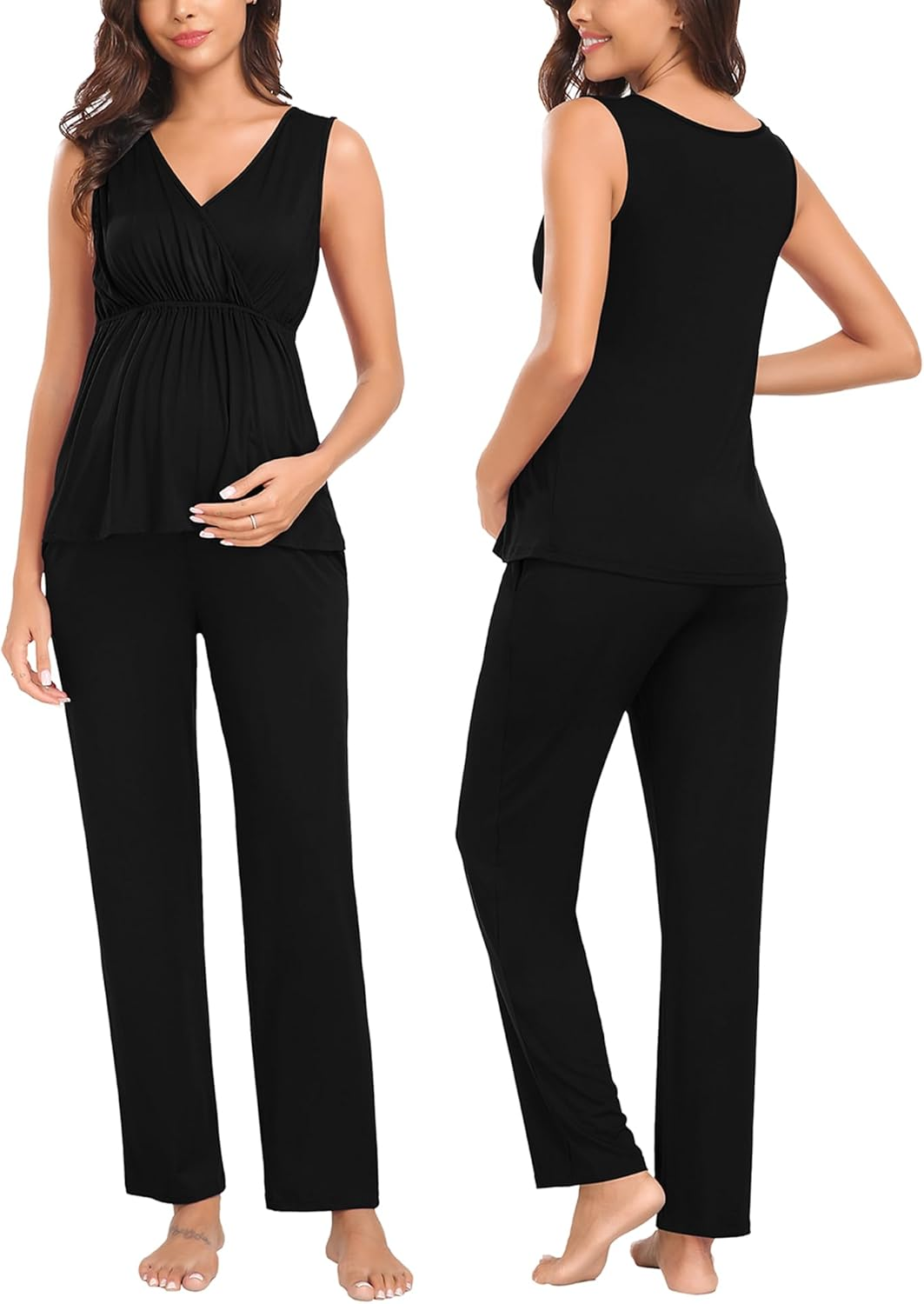 SWOMOG Maternity Nursing Robe Set 3 Piece Postpartum Breastfeeding Pajamas 3 in 1 Hospital Labor Delivery Pregnancy Pjs image number 1