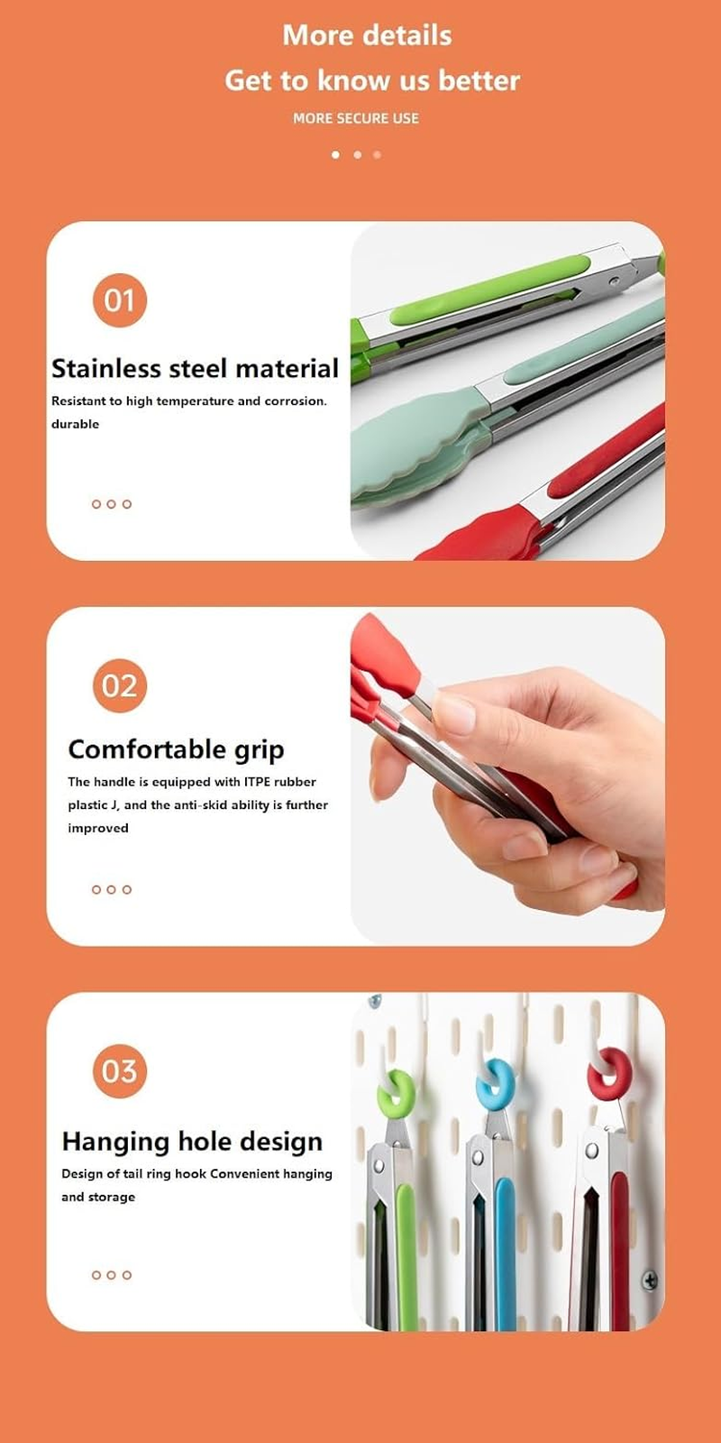 Set of 3 7-Inch Small Silicone Tongs Mini Serving Tongs Kitchen Barbecue Clip Anti-Scalding Barbecue Clip (Black, One Size) image number 4