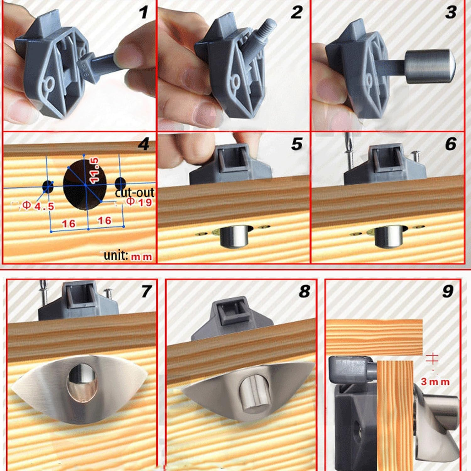 Mtsmart RV Push Button Door Catch Lock for Motorhome Caravan Van Yacht Boat Marine, Half Moon Cabinet Handle Caravan RV Cupboard Drawer Zinc Alloy Push Lock Latch Knob Pull (5, Black) image number 1