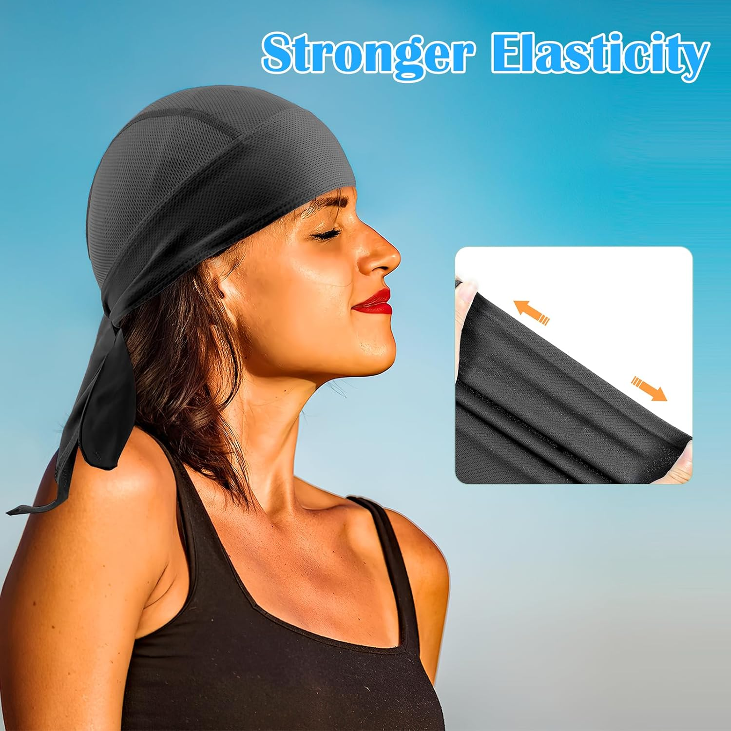 TNSLAND Pack of 2 Sports Bandana Cap, Quick-Drying, Durag Men'S Bandana, Men'S Women'S Running Hat, Men'S Headscarf, Summer Hat for Cycling, Climbing, Running, Gym, Black, Grey, Multicoloured, 48-56 image number 5