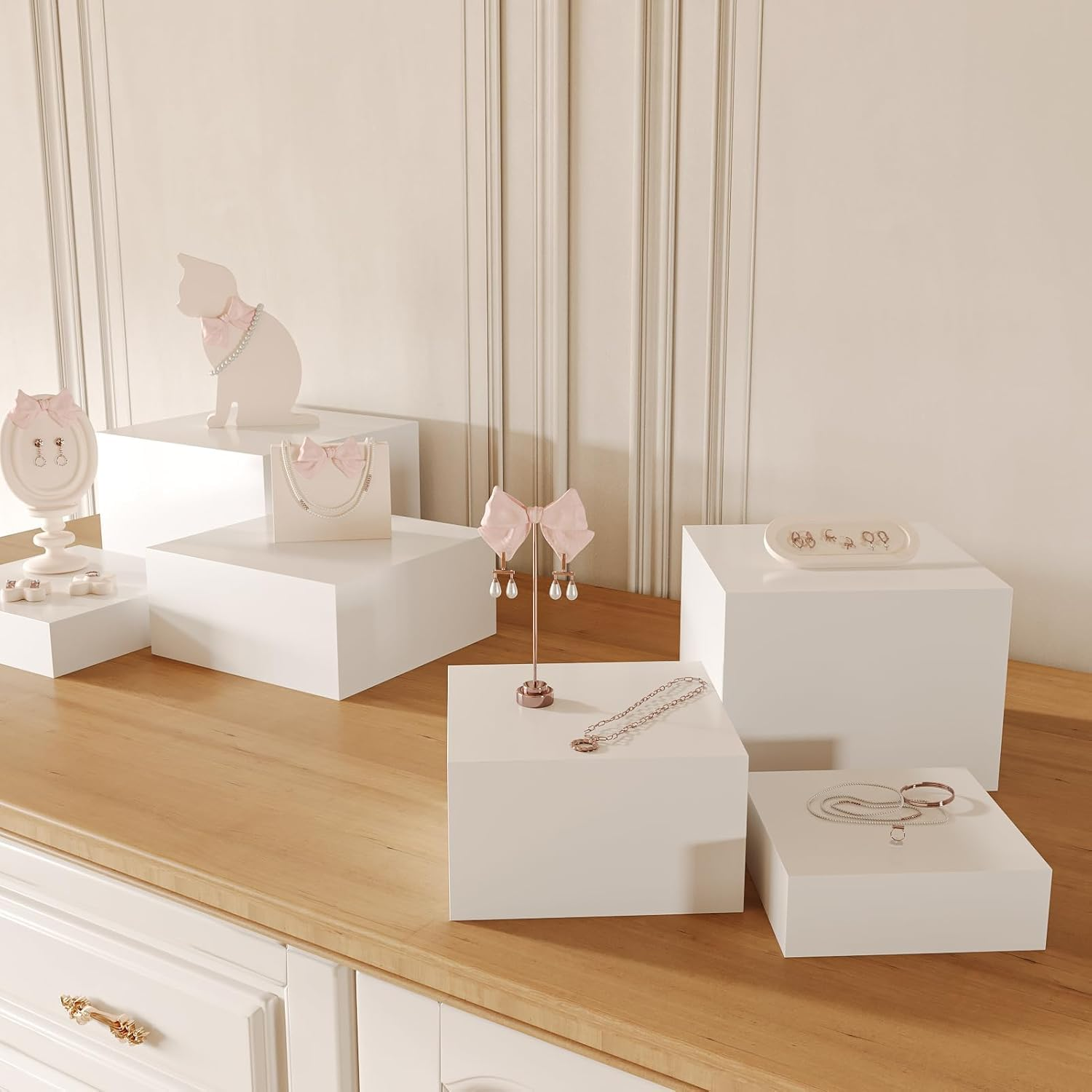 6PCS Buffet Risers, Food Risers for Buffet Table, Buffet Risers and Stands, Acrylic White Boxes for Food Display, White Acrylic Cube Boxes Big Size(9"-8"-2Pcs 7.5"-2Pcs 6.7") (White) - White image number 3