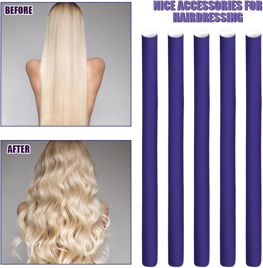 Pack of 30 Curls without Heat Curlers, Flexible Hair Curler Twist Foam Hair Rollers, Purple Perm Hair Curls Curlers Overnight Hair Rollers for Women Girls Long Short Hair image number 4