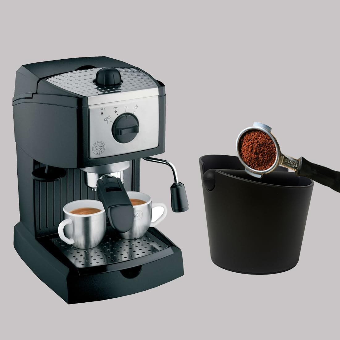 Coffee Grounds Powder Bucket Large Capacity Coffee Knock Box 5Inch Shock-Absorbent Durable Barista Style Espresso Knock Bin Coffee Dump Bin Coffee Grounds Container Knock Box Black