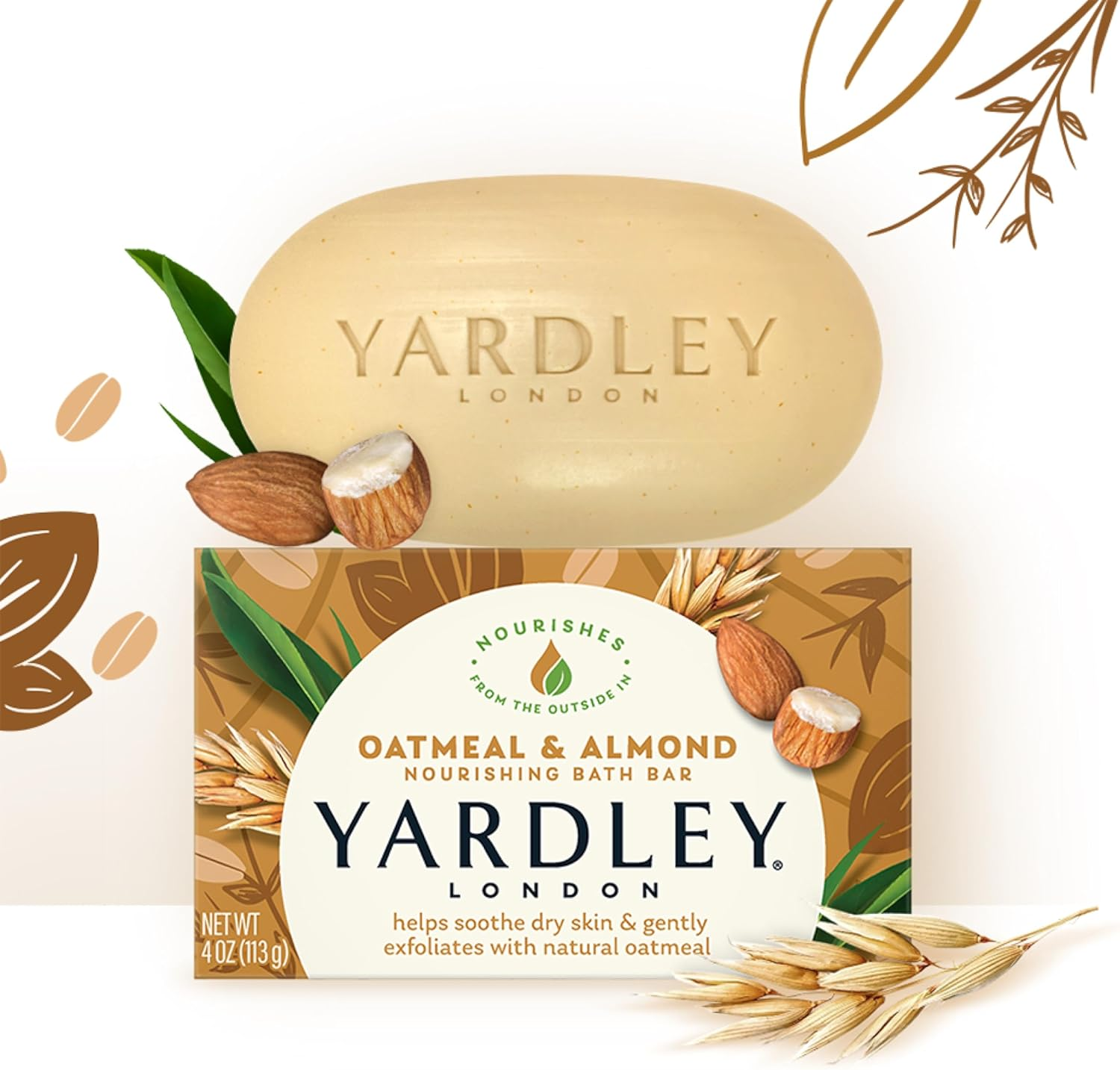 Yardley London Moisturizing Bar Oatmeal & Almond with Natural Oats 4.25 Oz (Pack of 3)