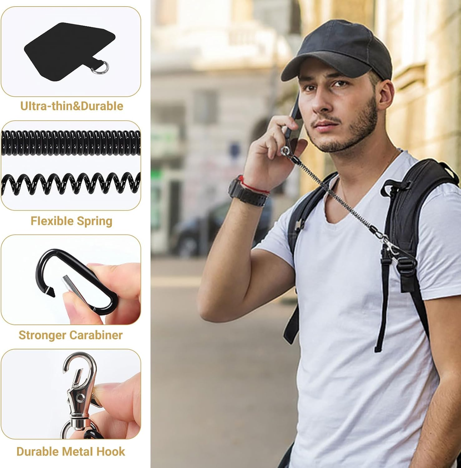 Lunarcharm 2 Pack Phone Lanyard Anti-Theft Strap Coiled Cord for Outdoor Hiking and Climbing for Most Smartphones (Black + Black) image number 5