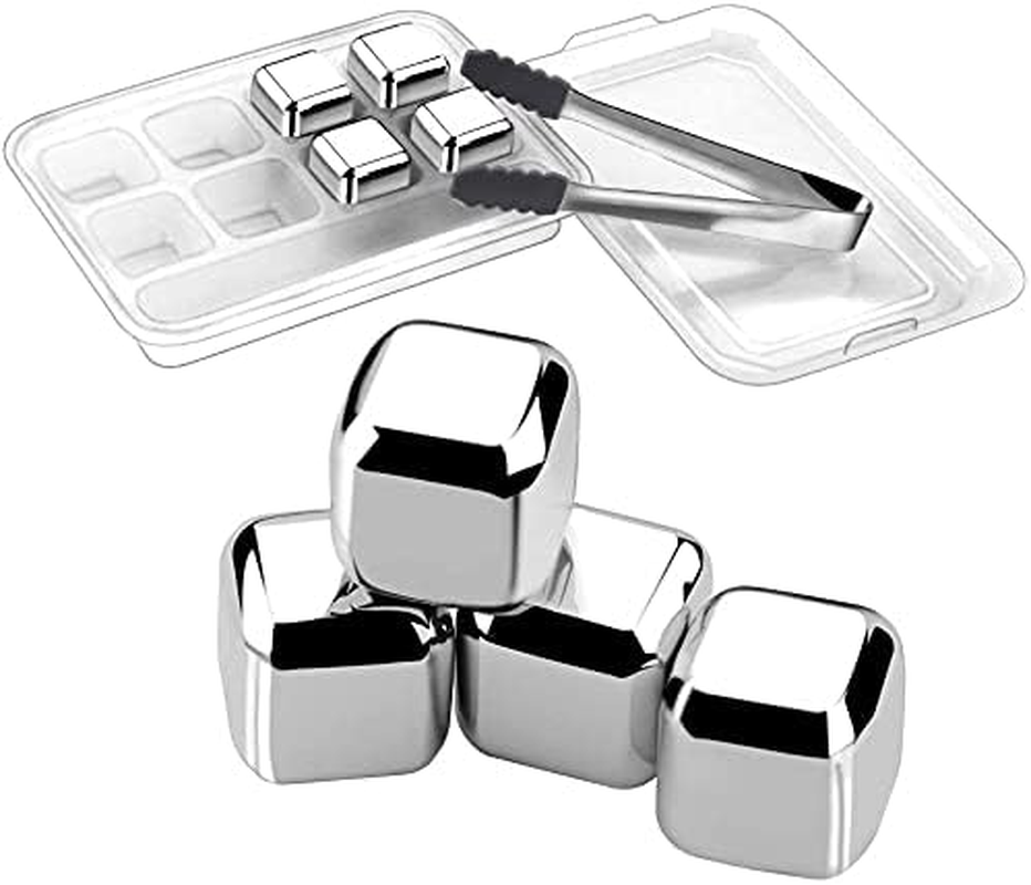 Whiskey Stones - 8 Pcs Stainless Steel Ice Cubes - Reusable Whisky Chilling Rocks Metal Ice with Tongs and Freezer Storage Tray for Beer Wine Cooler image number 6