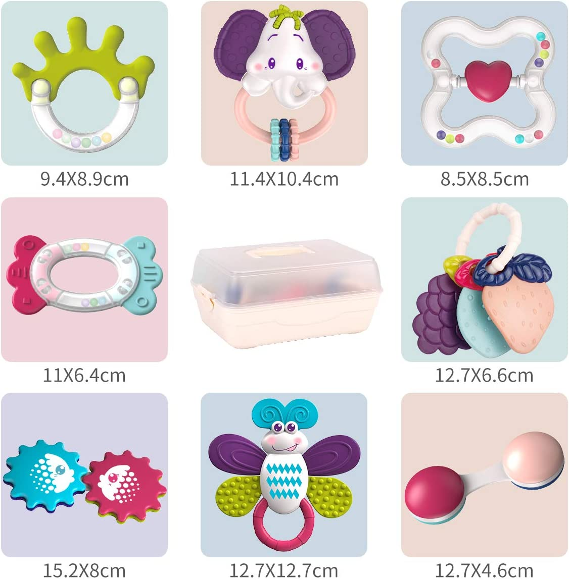 REMOKING Baby Toys 0-6 Months,8Pcs Baby Rattles Teething with Storage Box for Newborn Essentials,Newborn Infant Sensory Toys 3-6 6-12 Months,1St Birthday Shower Gifts for Baby Girls Boys image number 6