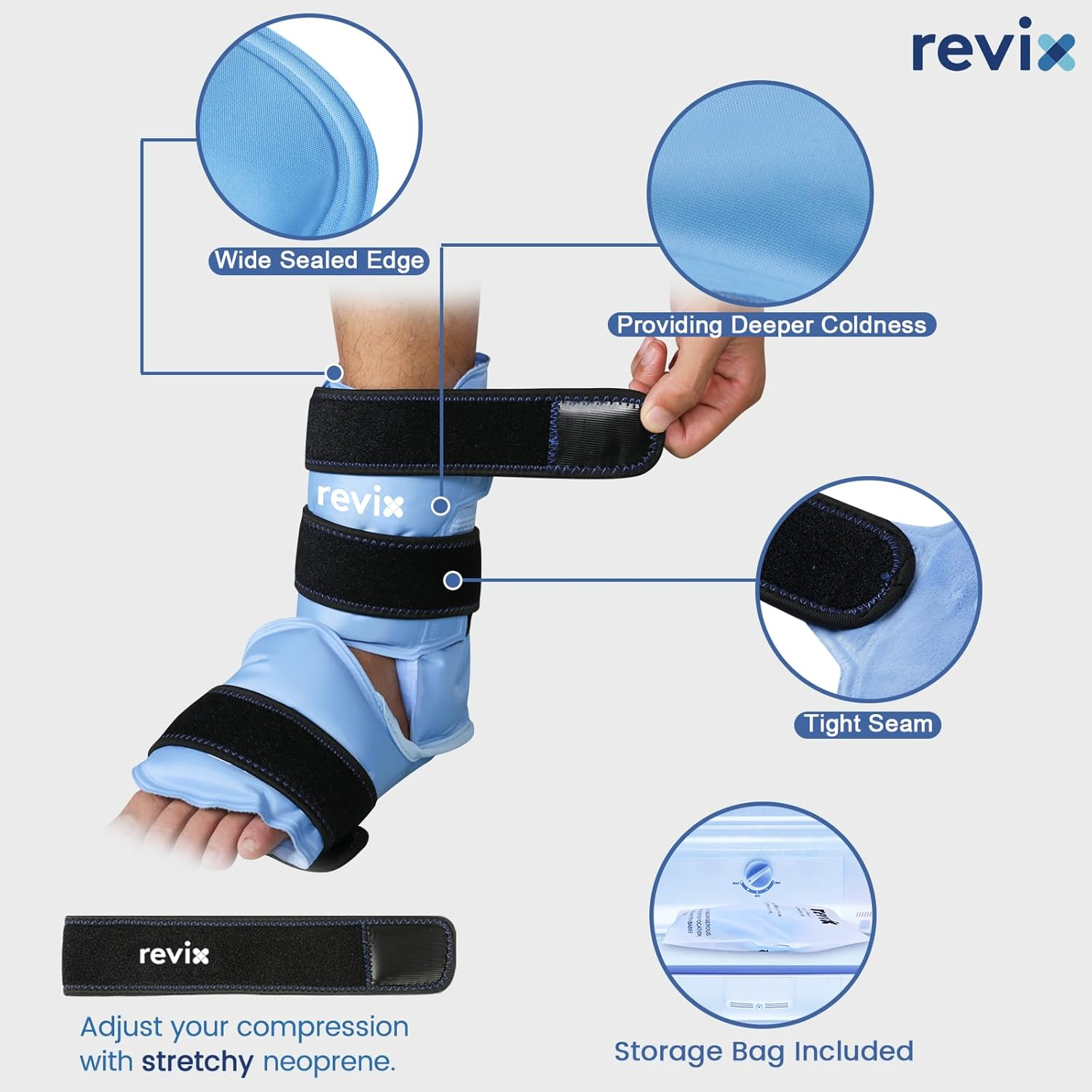 REVIX Foot Ankle Ice Pack Wraps for Discomfort, Reusable Gel Ice Wrap with Cold Compression Therapy, Plantar Fasciitis, Post-Workout Feet Recovery, Soft Plush Lining, 2 Packs image number 4
