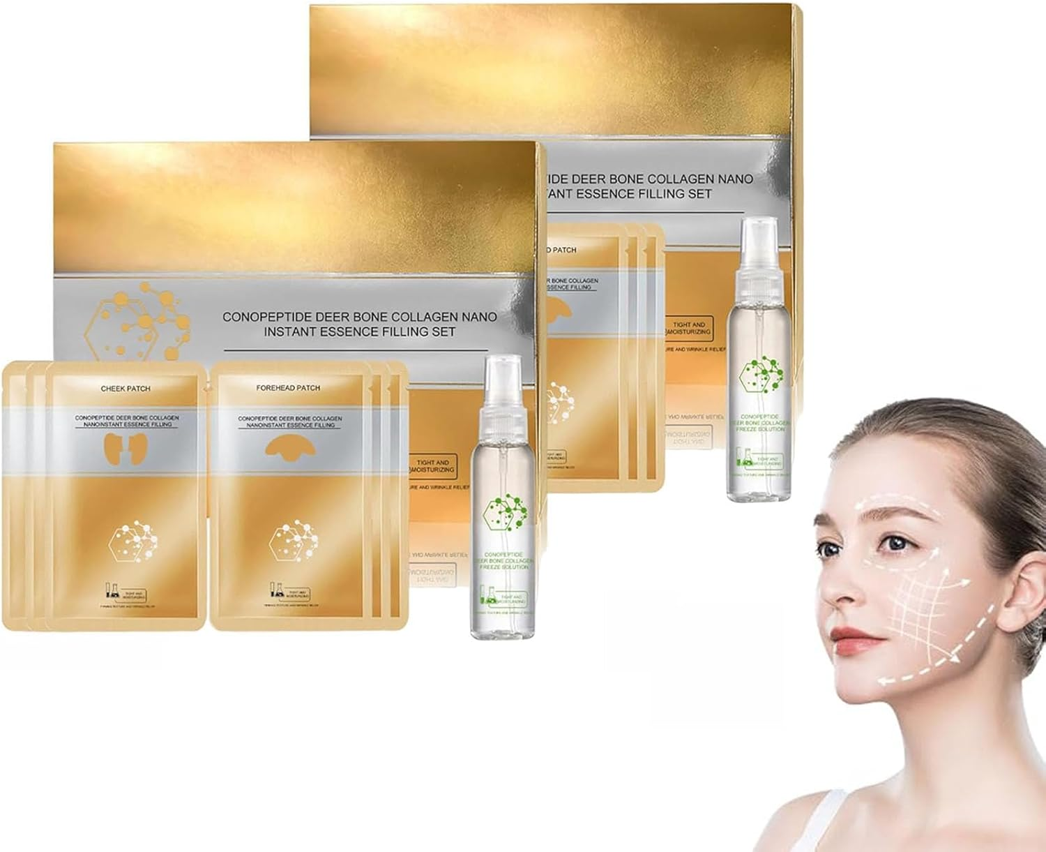 Instant Skin Essence Collagen Set,Spiral Peptide Deer Bone Collagen Essence Kit,Bone Melting Film Kit,Long-Lasting Moisturizing and Firming,For Reduce Fine Lines & Wrinkles (1Pcs) (3 PCS)