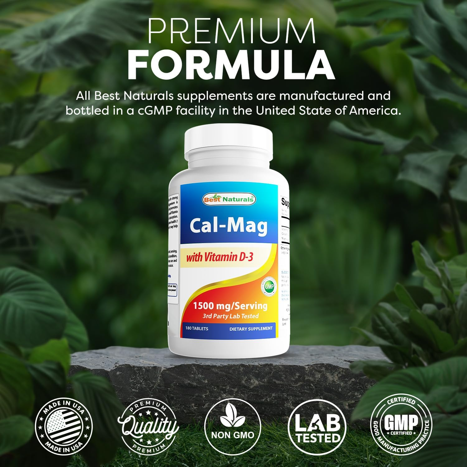 Best Naturals Calcium Magnesium with Vitamin D3 1500Mg Serving 180 Tablets image number 5