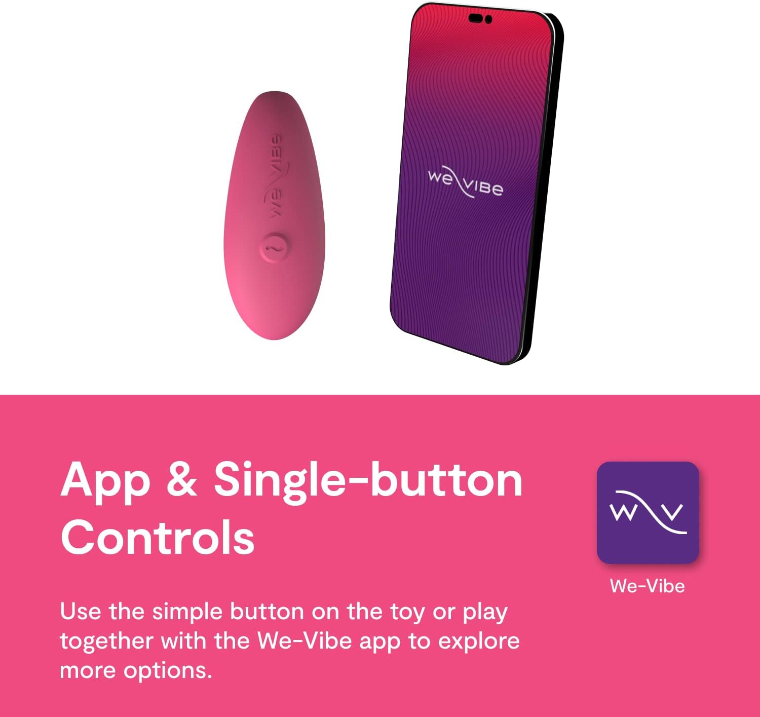 We-Vibe Sync Lite Couples Vibrator &ndash; App Controlled C-Shape Vibrator &ndash; Wearable Vibrating Couples Adult Sex Toy &ndash; G-Spot and Clitoris Dual Stimulation &ndash; USB Rechargeable - Coral Pink - Pink image number 5