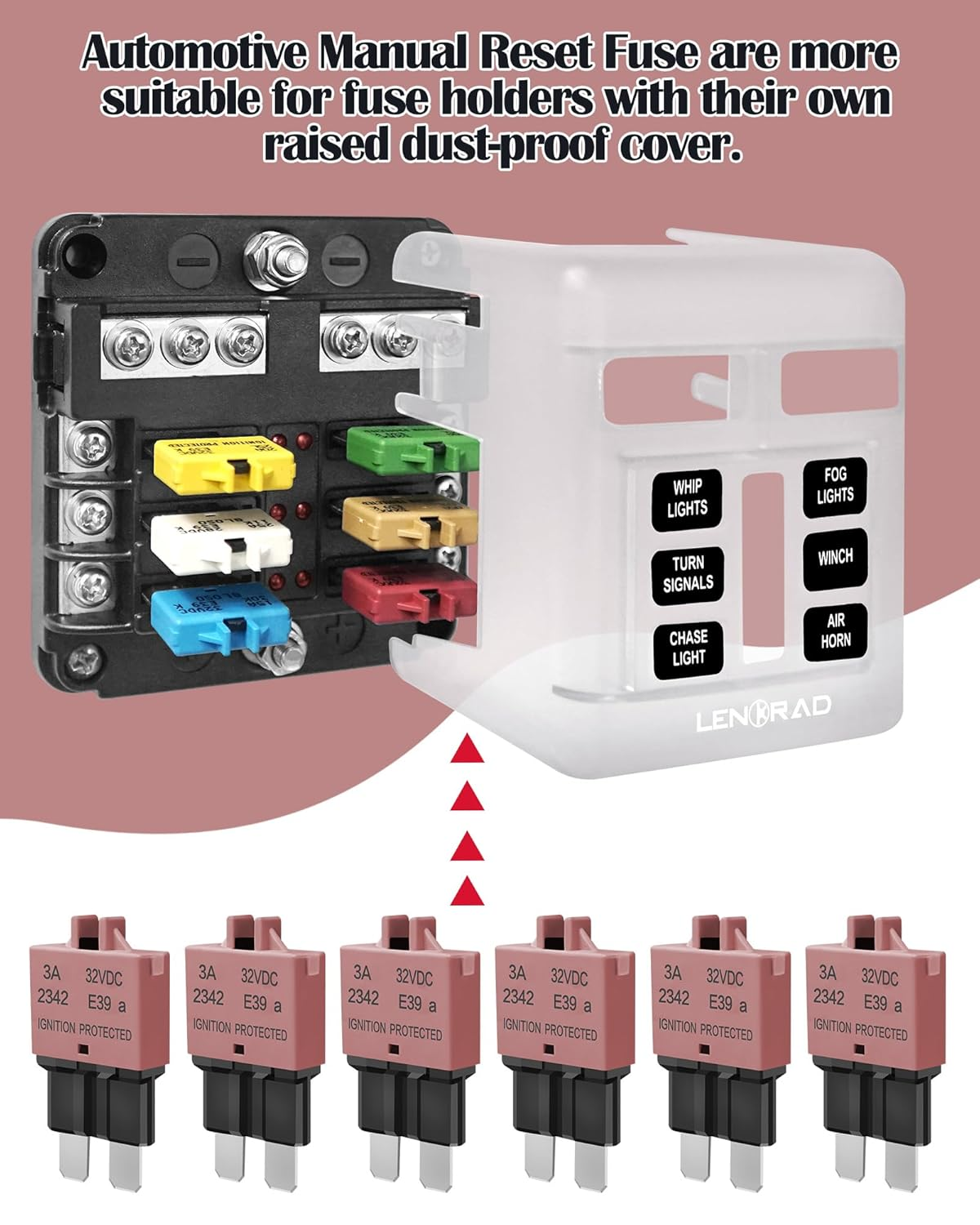 Resettable Standard Blade Fuse 3A ATC Automotive Fuse ATO Manual Reset Fuses Manual-Reset Blade Circuit Breaker for Boat Truck SUV Car Motorcycle 32VDC Fuses Assortment Kit image number 6