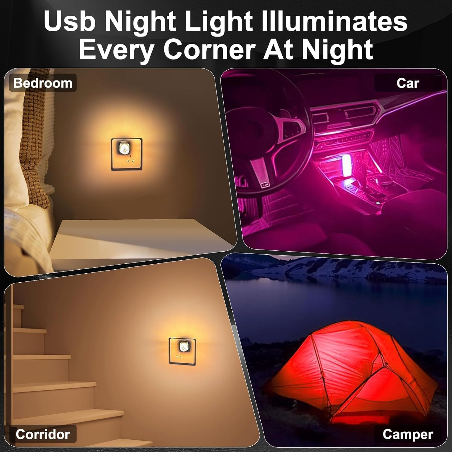 2 PCS Car USB Night Light Bulb, Touch Dimmable Car Interior Ambient Lights, Portable Mini USB Retro Glass Bottle Lamp Decorations for Vehicle, Bedroom, Hallway, Camping(Green) - Pink image number 6