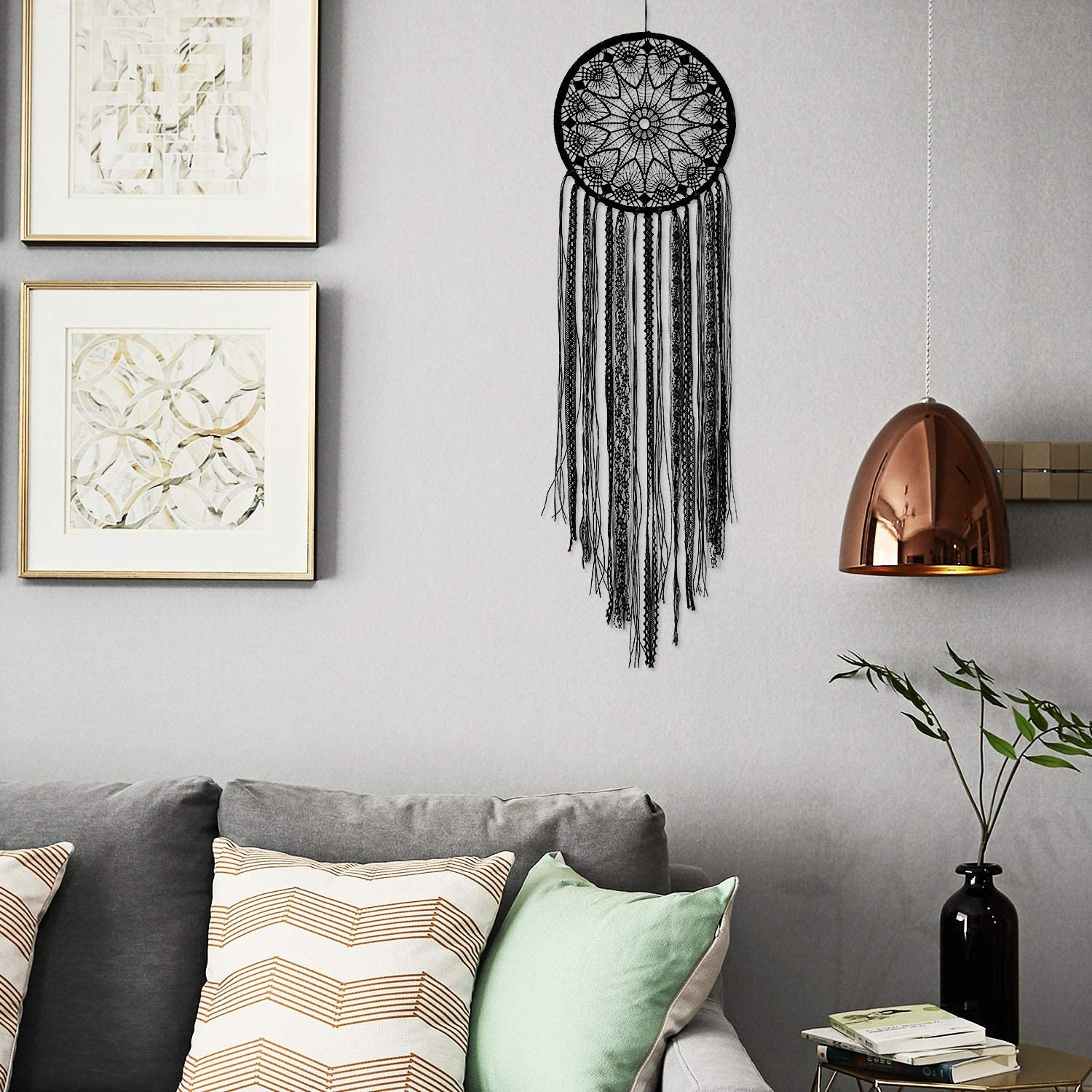 LOMOCRAFT Dream Catcher-Handmade Traditional Dream Catcher Wall Hanging Home Decoration Ornament Decor Craft Gift Black Lace image number 1
