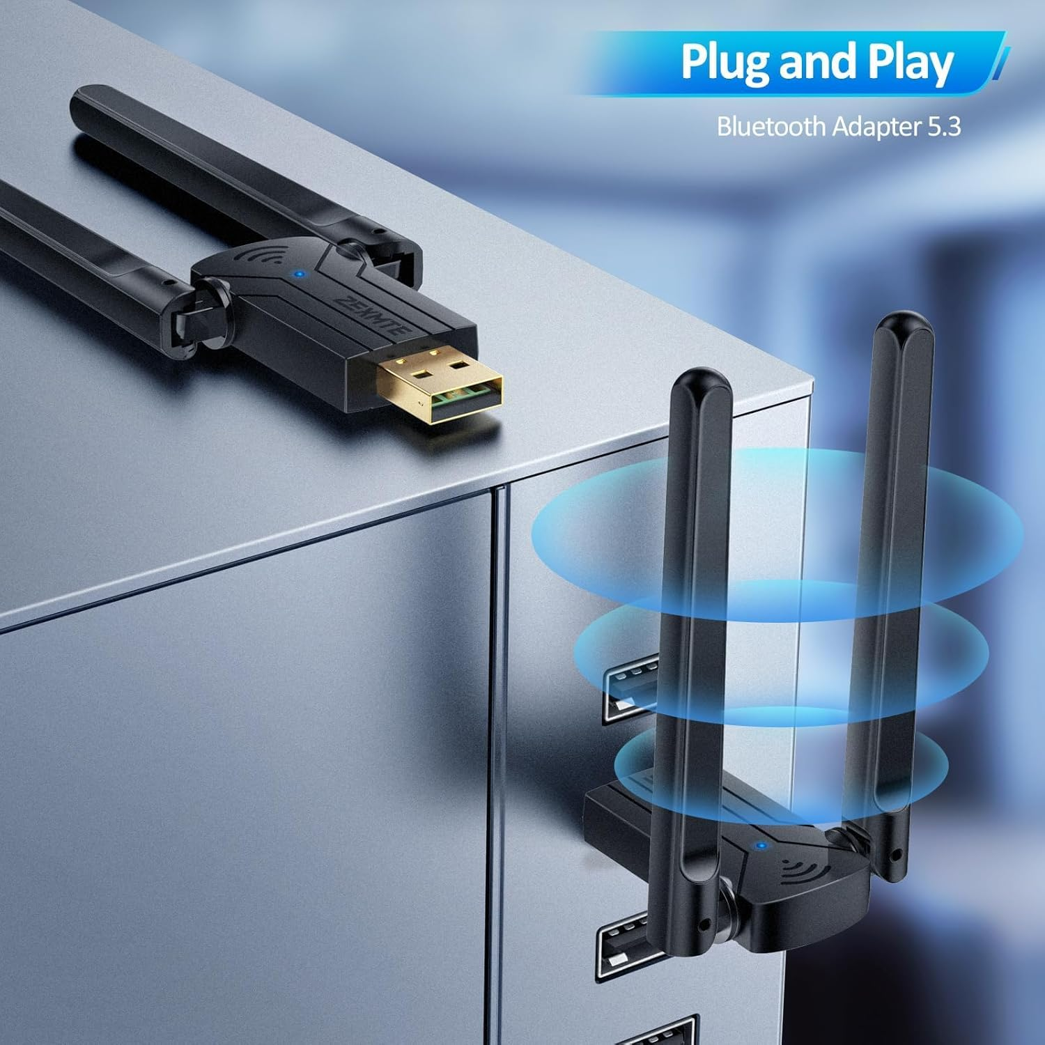 ZEXMTE Bluetooth Adapter for PC, 5.3 USB Bluetooth Dongle, 180M Long Range Bluetooth Stick for Desktop, Laptop, Printer, Keyboard, Mouse, Headset, Windows 8/10/11 Plug & Play