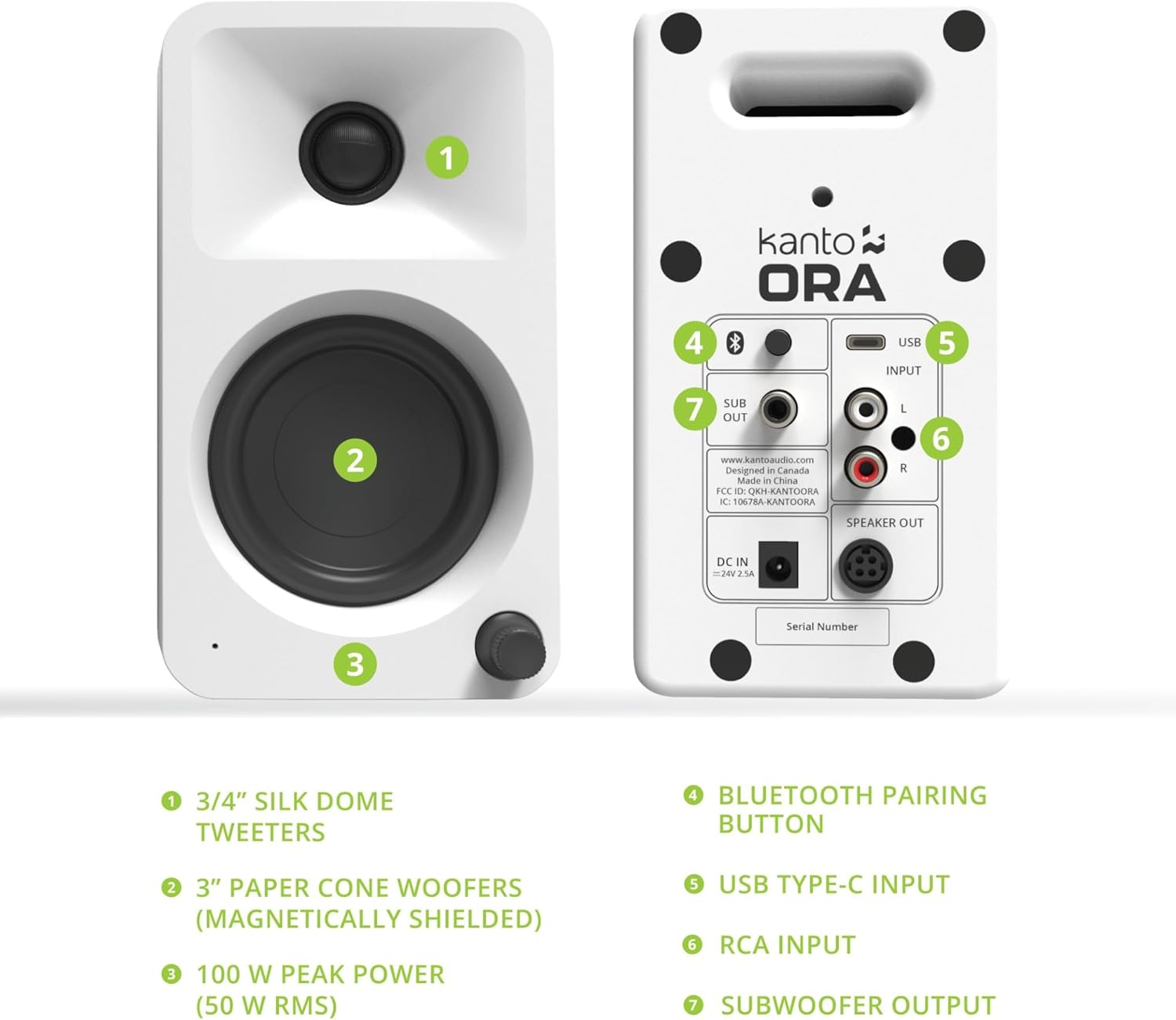 Kanto ORA 100W Powered Reference Desktop Computer Speakers with Bluetooth 5.0 White image number 4