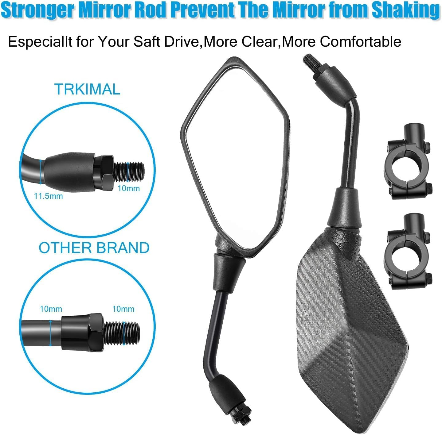 Universal Adjustable Motorcycle Rearview Mirror Rhombus Convex Mirror with 10Mm Threaded Bolts 7/8" Mounting Clamps for Motorcycle Scooter ATV Etc (Black Pattern) image number 4