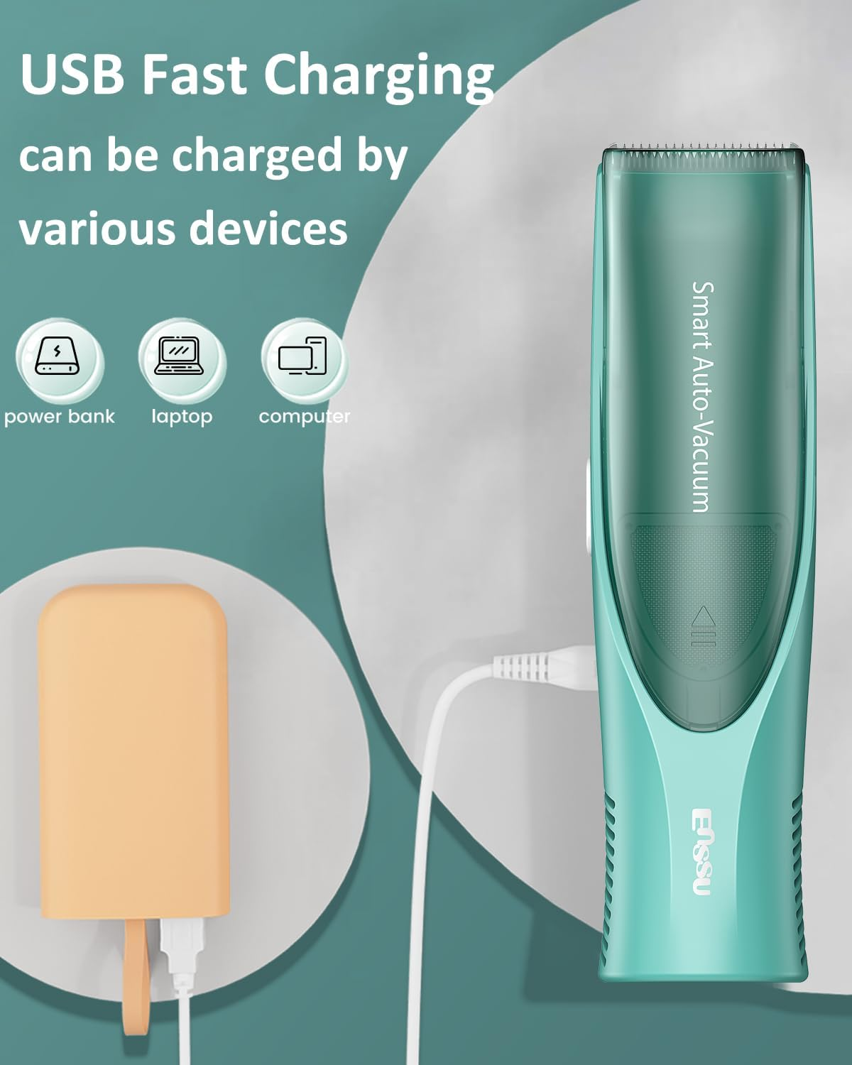ENSSU Baby Hair Clipper,Vaccum Hair Clippers for Kids/Toddlers,Cordless Baby Hair Cutting Kit with Two Modes,Baby Hair Trimmer Haircut Machine in Large Hairs Storage Space,Rechargeable,Waterproof