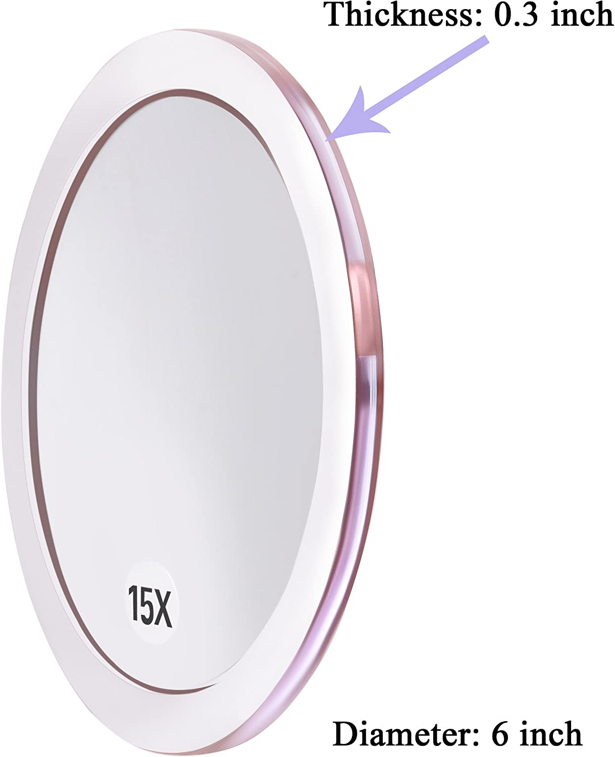 15 X Magnifying Mirrors (15 Cm Round) with 3 Mounting Suction Cups for Precise Makeup Eyebrows/Tweezers - Blackhead/Blemish Removal - Bathroom/Travel Makeup Mirror (Rose Gold) image number 2