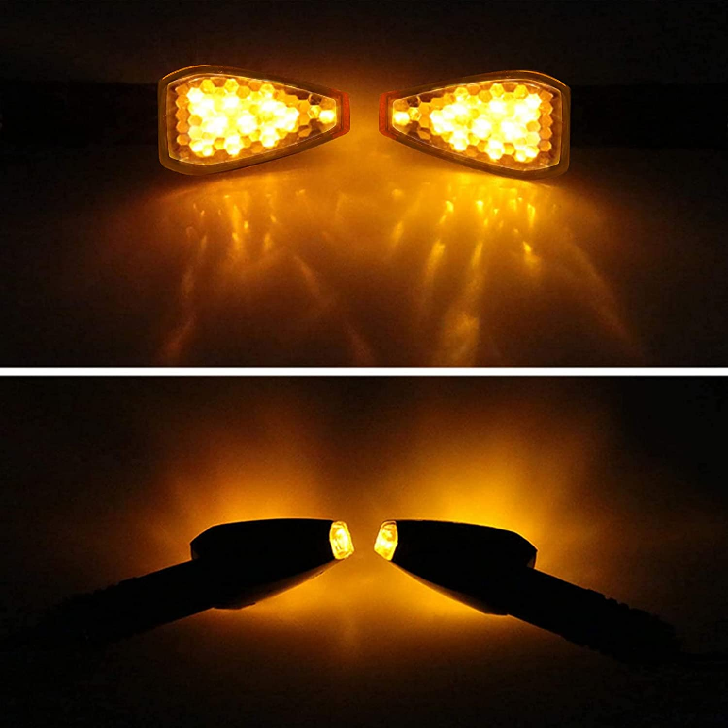 4 Pieces Motorcycle Turn Signal Lights Indicators Flowing 14 LED 12V Motorbike LED Blinker Amber Lamp Mini Stalk Arrow Front Rear Lights image number 1