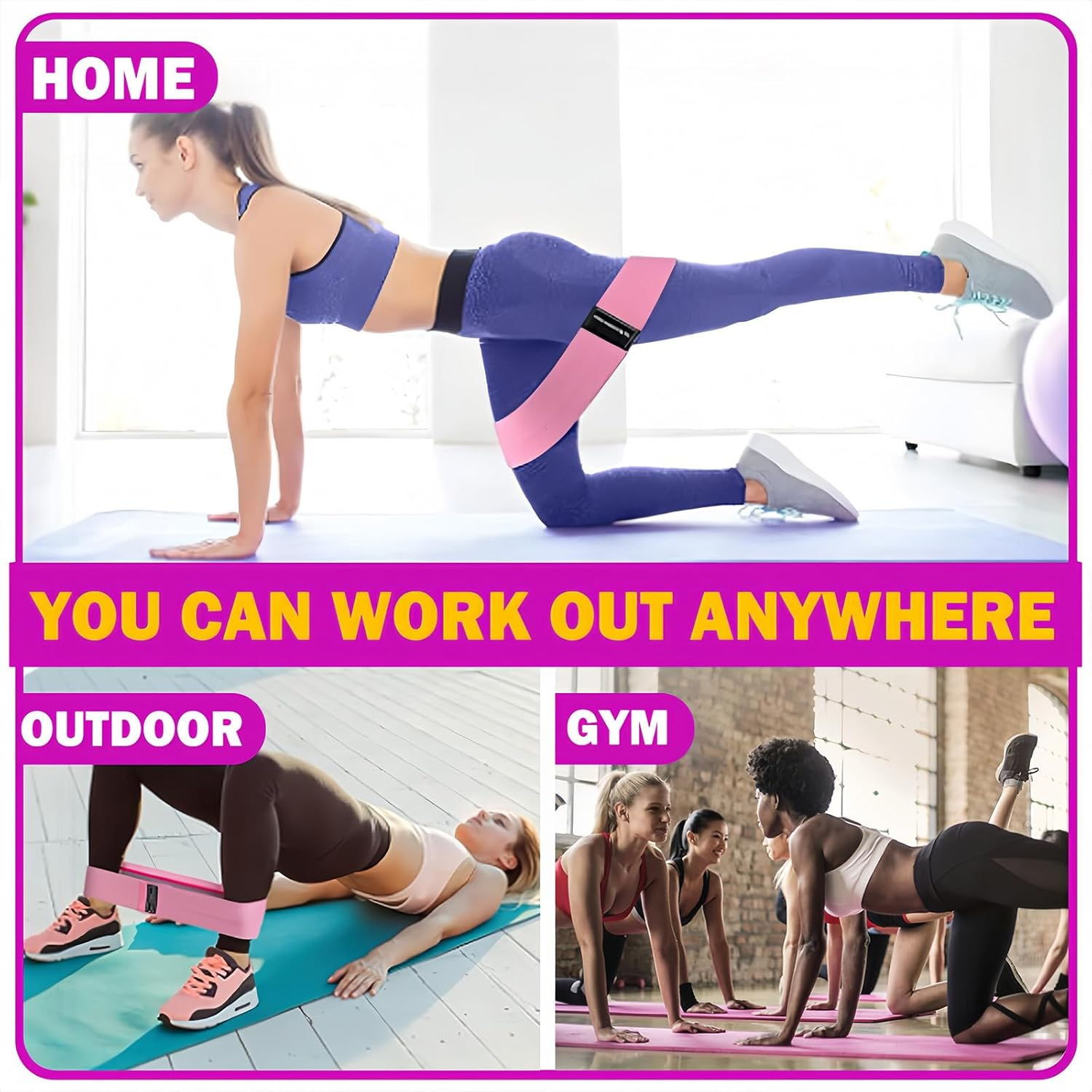 Rsistance Bands Set, 3 Levels Non-Slip Fabric Booty Bands for Hips & Glutes, Exercise Bands for Women & Men &ndash; Ideal for Home Fitness, Yoga, Pilates image number 5