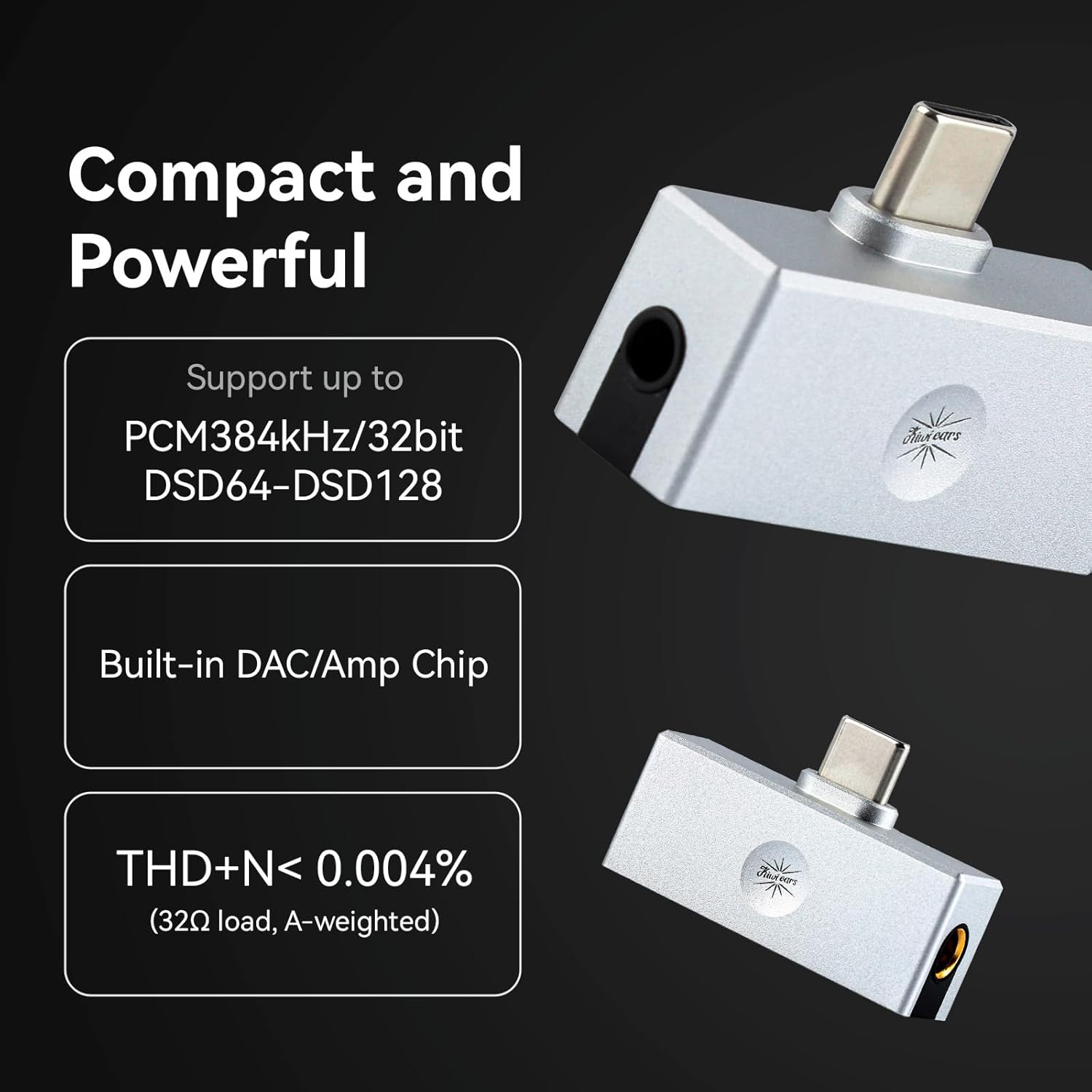 Linsoul Kiwi Ears Allegro Mini Portable IEM DAC, in Ear Monitor Amplifier, USB C to 3.5/4.4Mm Output, with Custom Chip, High Resolution 32Bit/384Khz, Hifi Earbuds Amp for Phone/Pc