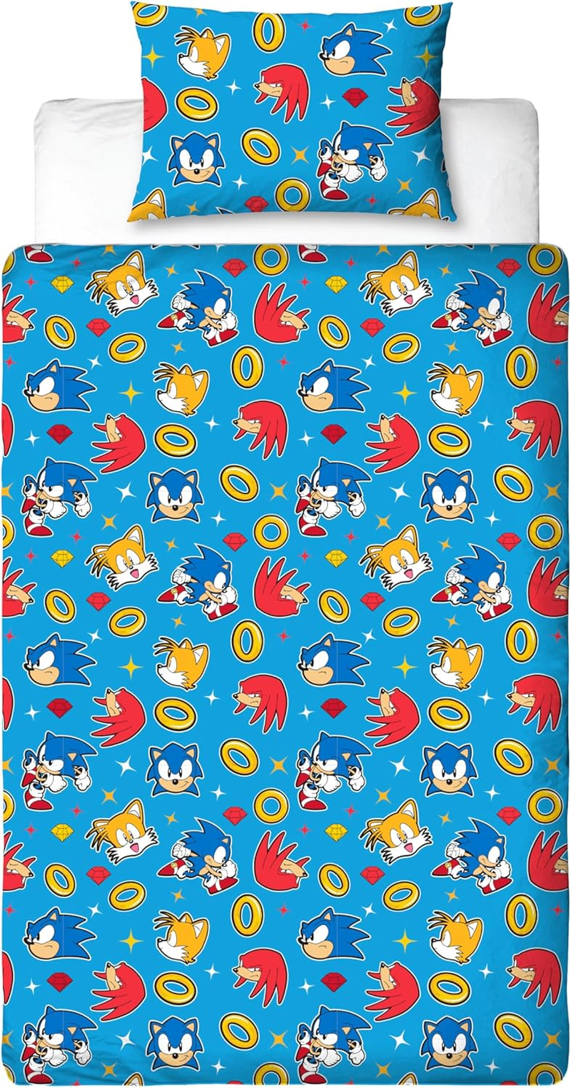Sonic the Hedgehog Design Gaming Single Duvet Cover Set | Reversible 2 Sided Bedding with Tails and Knuckles Including Matching Pillow Case | Perfect for Kids Bedroom image number 4
