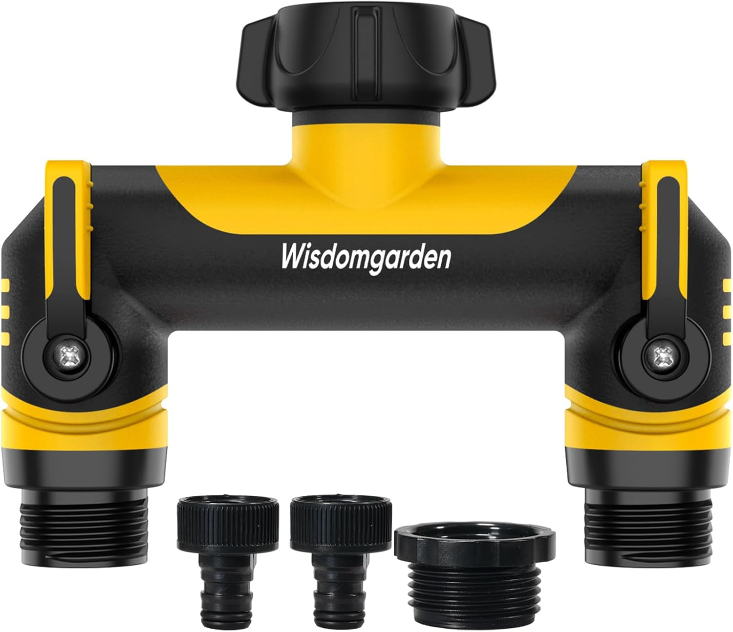 2 Way Garden Hose Splitter Hose, 3/4" Threaded Diverter Connector, Faucet Adapter for Hose and Irrigation Timers-Black&Yellow