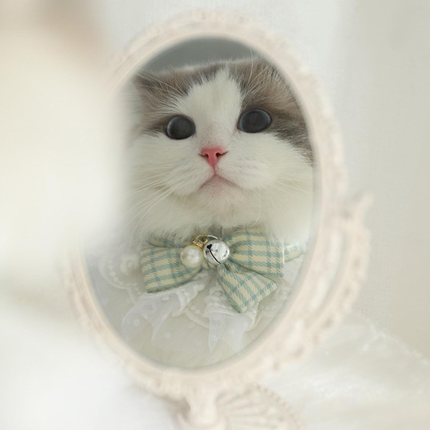 Dog Cat Flora Lace Collar, Puppy Kitten Scarf Necklace Lace Cat Collar with Bow and Bells, Cute Fashionable Pet Neck Scarf Accessories for Dogs Pet Birthday Party Holiday Daily Wear(M-Green) image number 2