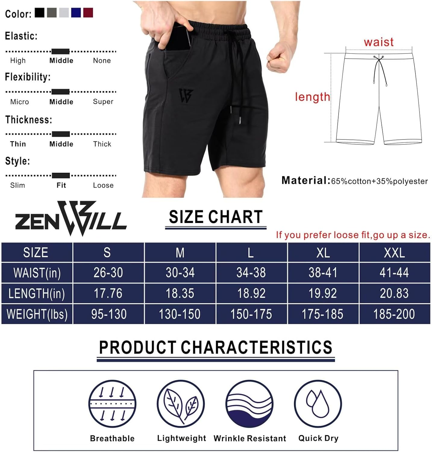 ZENWILL Mens Gym Running Shorts, Workout Athletic Bodybuilding Fitness Shorts with Zip Pockets image number 6