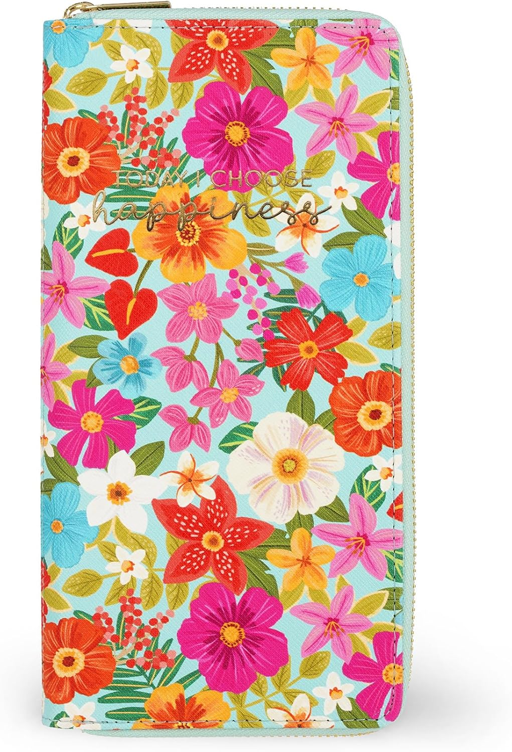 Legami - Travel Document Bag with Flowers, Passport Organiser, RFID Blocking, 4 Large Pockets, 7 Small Pockets, Zipper, 11 X 24 X 3 Cm, Floral Pattern, Turquoise, L, Casual, Turquoise, L, Casual image number 2