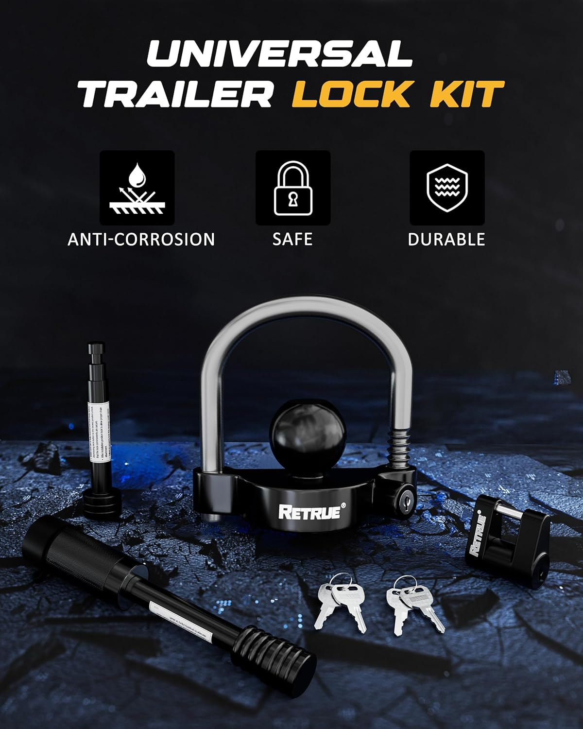 RETRUE Keyed Alike Trailer Lock Set Tow & Store Lock Kit Include Universal Coupler Lock & Dual Hitch Receiver Pin Lock & Trailer Tongue Coupler Lock Set, Black image number 2