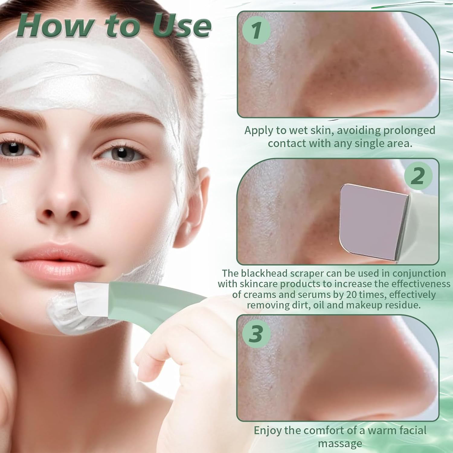 Blackhead Remover Tools Deep Clean Master Pore Face Scraper Facial Tools with Silicone Lid Face Pimple Scraper Can Be Used with Mud Cream & Cleansing Oil Sebum Remover Tool Suitable for Unisex (Green) - Skin image number 4