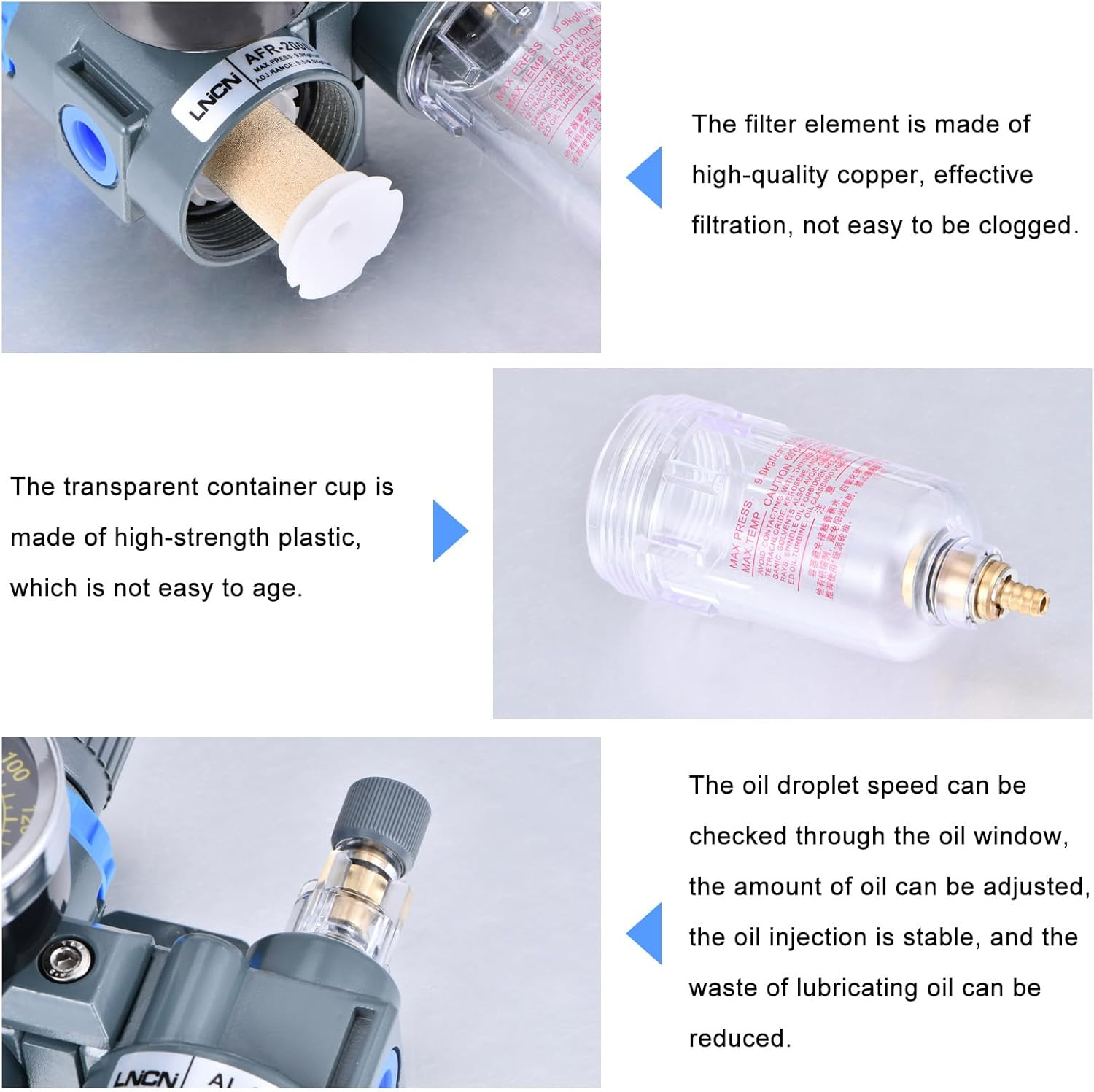 1/4 Inch Compressor Air Filter Pressure Regulator Water-Oil Trap Separator Filter with Lubricator Cup
