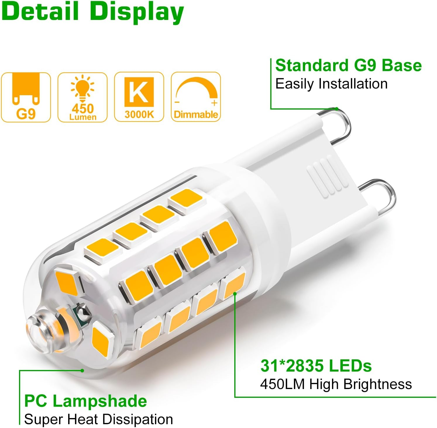 UCINNOVATE G9 LED Light Bulbs Dimmable, New 4W Replace 35W Halogen Bulbs,Warm White 3000K, G9 Globe Bulb Ideal for Ceiling Light, Dining Room Living Room Kitchen Chandelier Bulbs, 230V image number 4