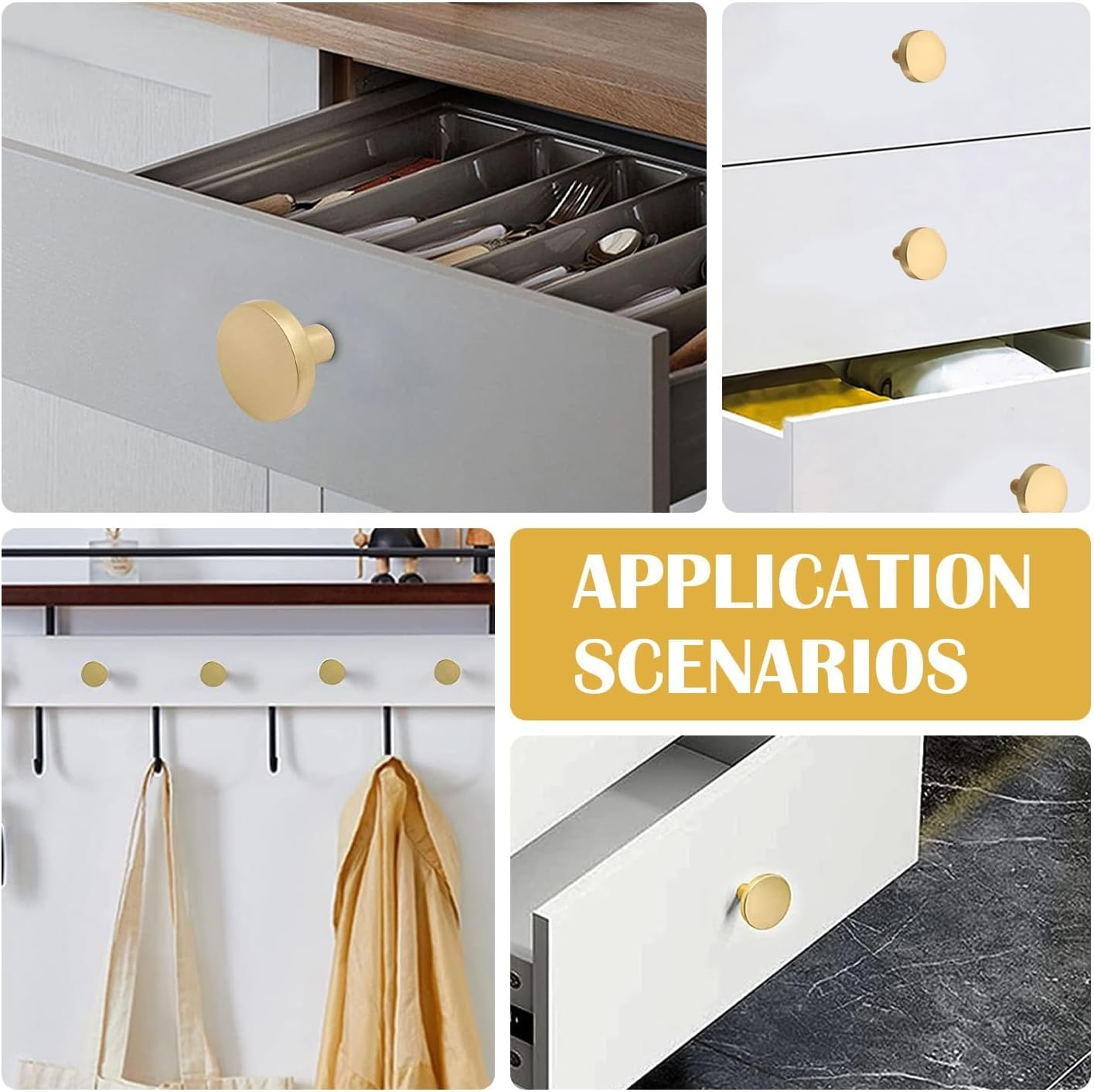 6 Pcs Drawer Knobs, Gold Drawer Handles, round Cabinet & Furniture Knobs with Screws for Cabinet, Dresser, Closet Wardrobe Door, Premium Solid Kitchen Drawers Handles, Hardware Pulls image number 1
