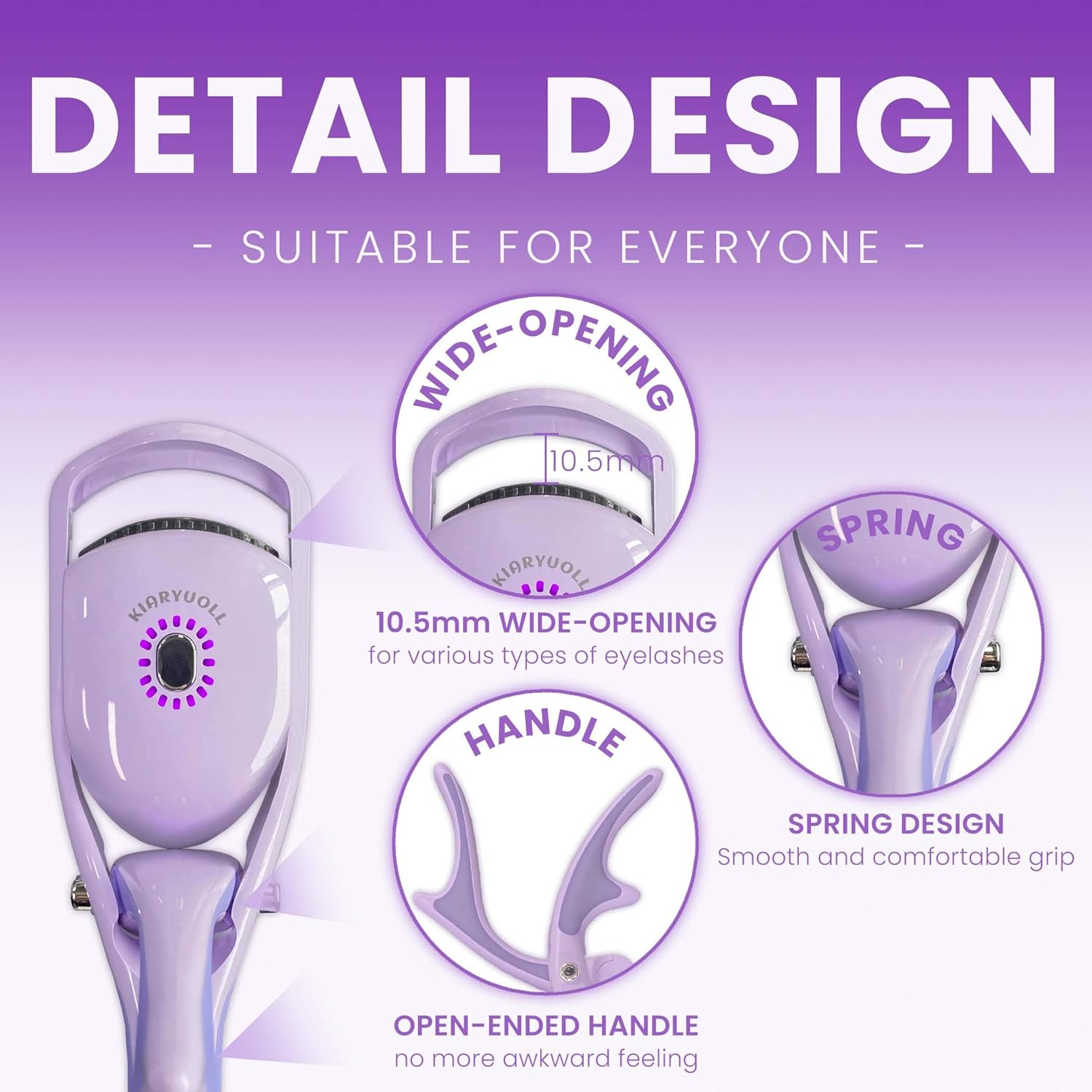 Electric Heated Eyelash Curler Kit Hot Lash Therapy Professional Eyelash Tools Battery Powered Lash Lifter Rechargeable Clamp for Various Eye Types Plastic Material (Colour Purple) - White image number 6