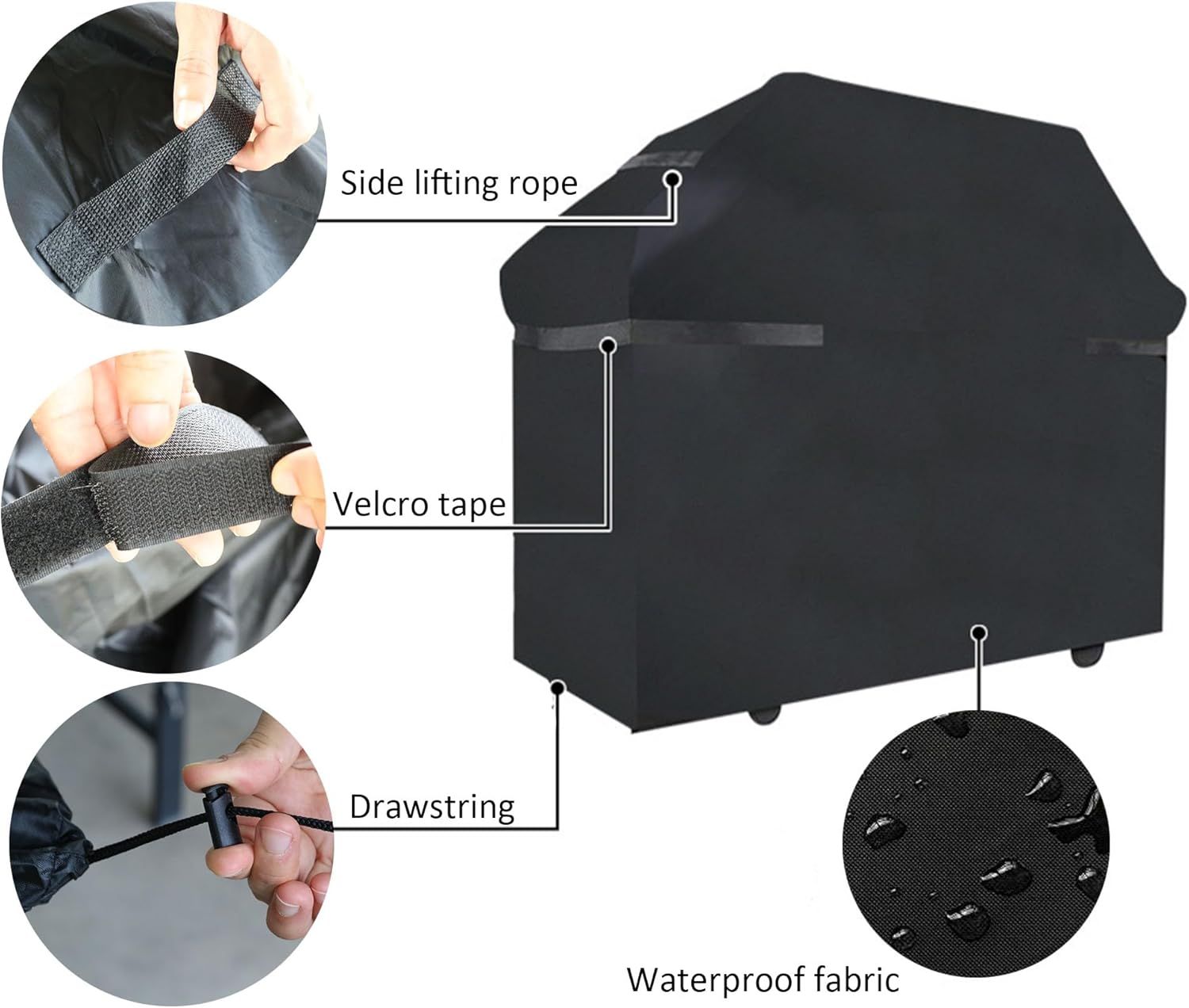 Reyoung 2Pcs 420D BBQ Gas Grill Cover Heavy Duty Waterproof, Dust-Proof, Anti-Uv, Cover with Drawstring and Adjustable Straps for Weber, Dyna-Glo, Nexgrill &ndash; Gas Grill Cover (190 * 71 * 117CM) image number 2