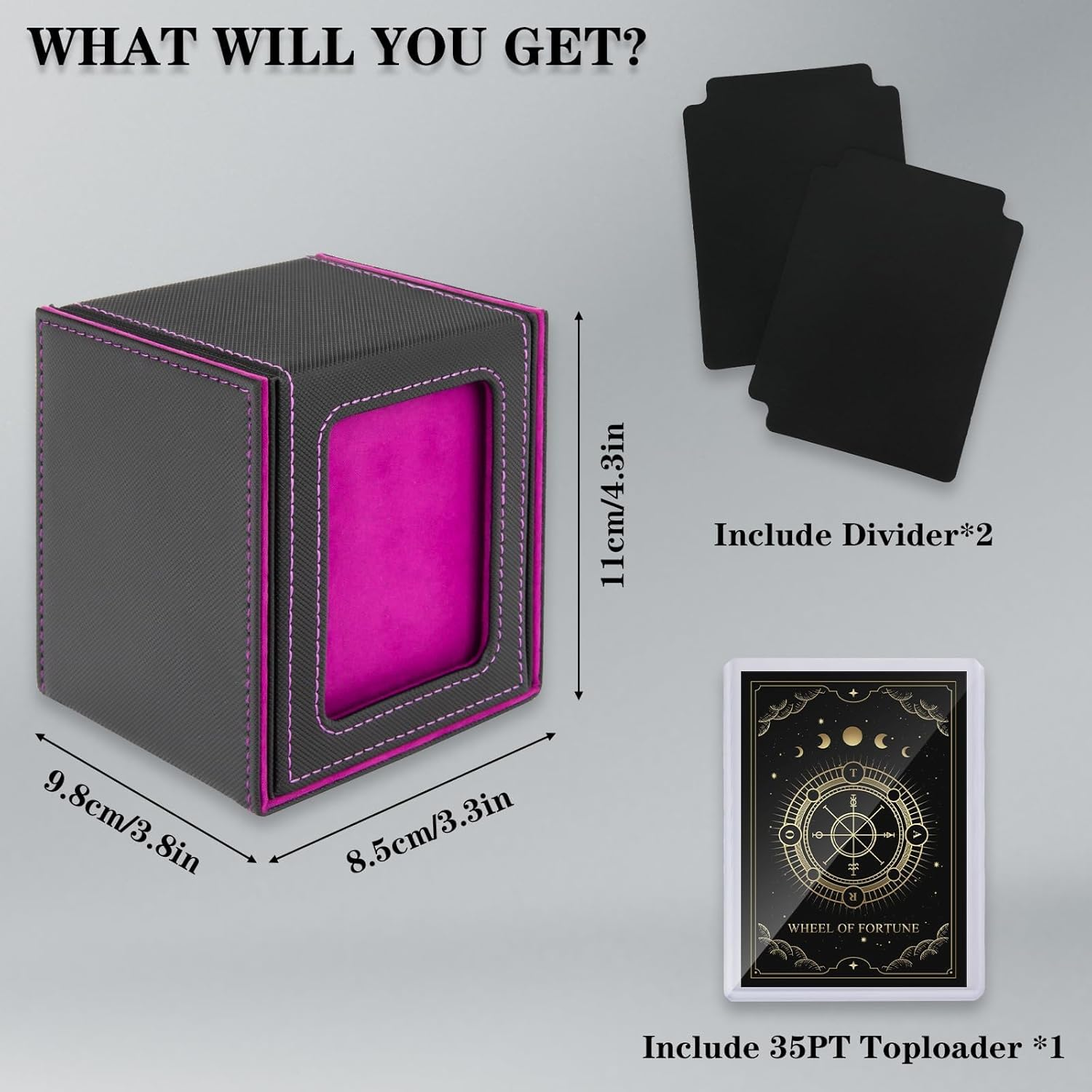 MTG Deck Box with Commander Window Display, Trading Card Storage Box Holds 100 Double-Sleeved Cards Suitable for Tcg/Ccg/Ptcg/Edh/Magic/Sport Cards (Purple) image number 1