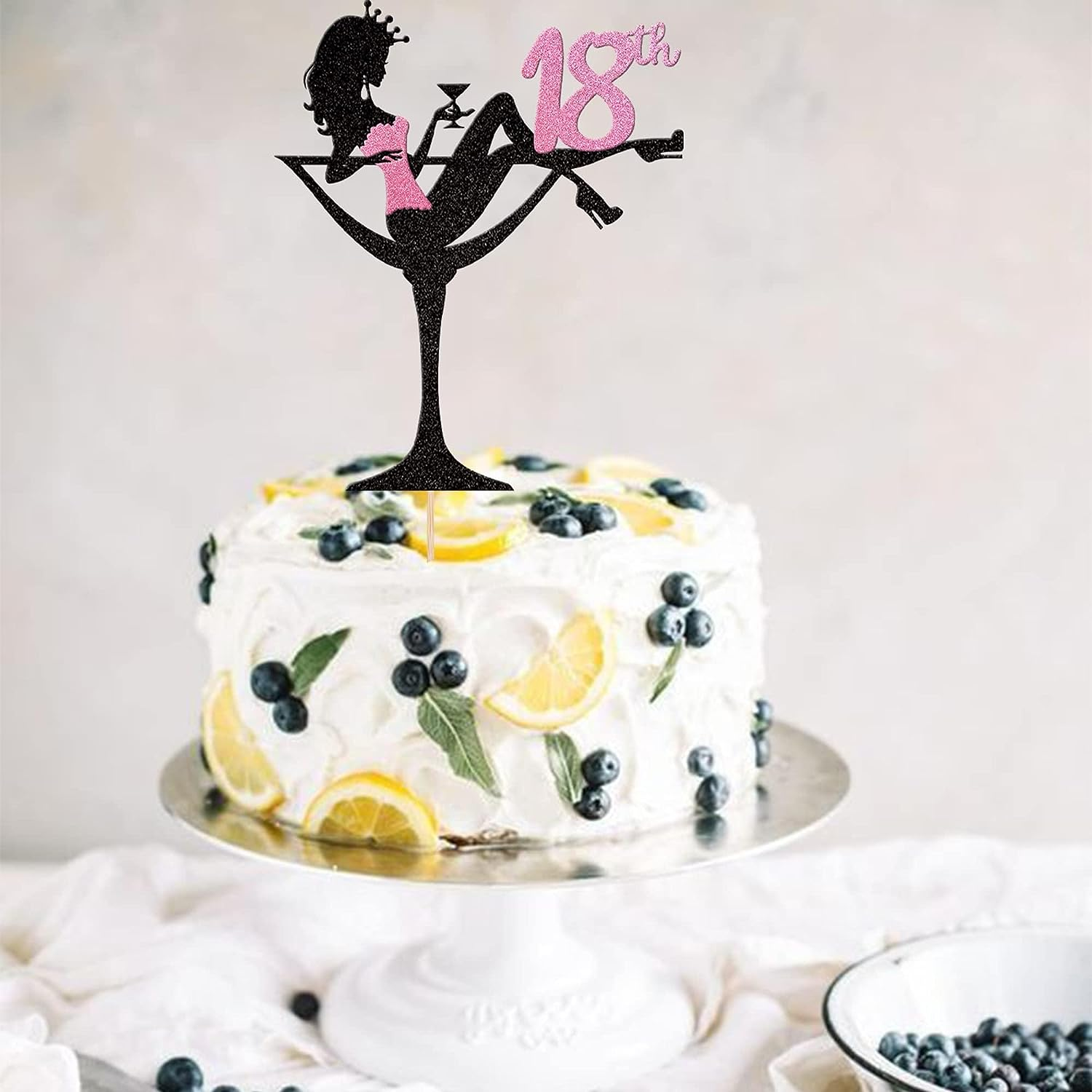 1 Pack Sitting Girl Silhouette Cake Topper Glitter Eighteen High Heel Girl Cake Pick Cheers to 18Th Cake Decorations for Makeup Spa Theme Happy 18Th Birthday Party Supplies (Pink) image number 2