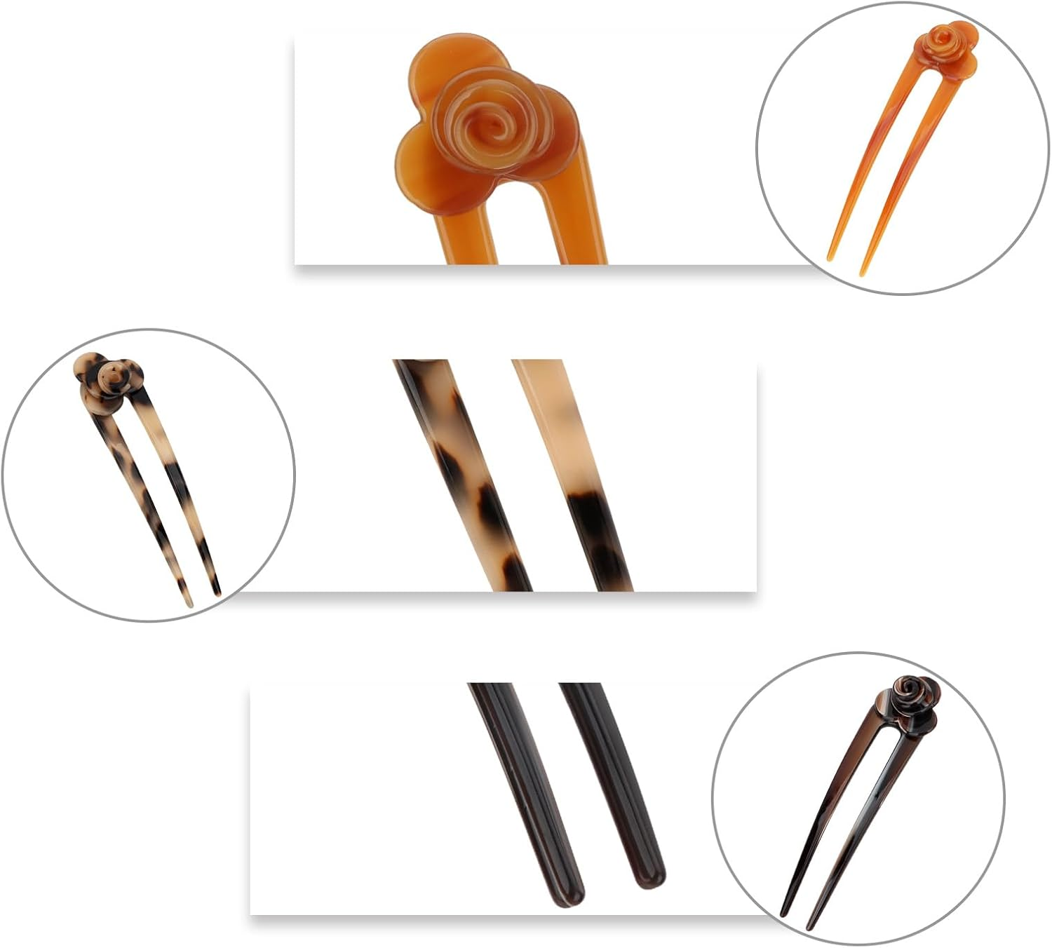 EXIPSAT Pack of 4 Tortoiseshell Flower Hair Pins U Shape Hair Clips Hair Clips for Women with All Hairstyle Styles image number 2