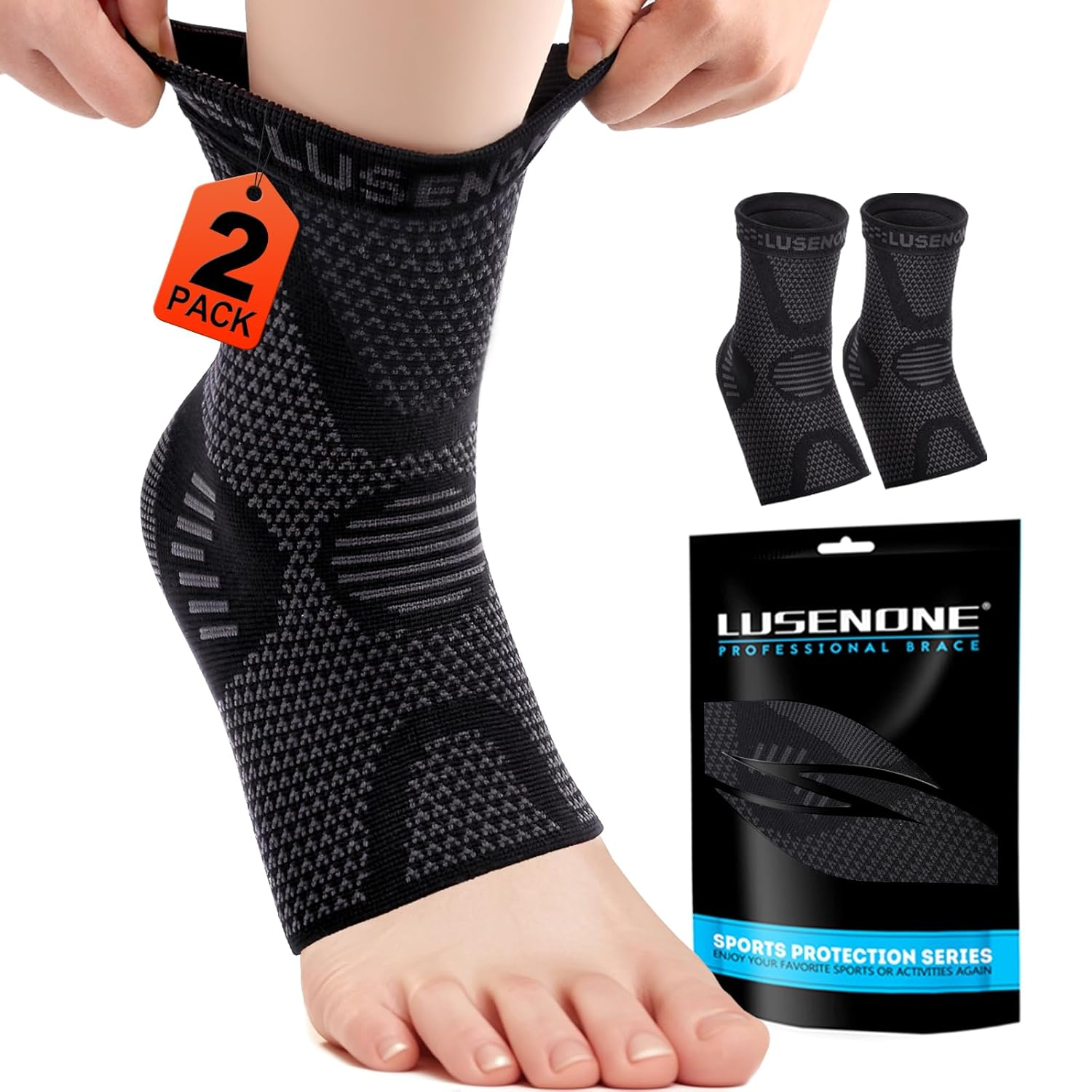 2 Pack Ankle Brace Support for Women/Men, Plantar Fasciitis Socks, Ankle Compression Sleeve Socks Support for Sprained Ankle, Achilles Tendonitis, Arthritis, Pain Relief, Running, Sports