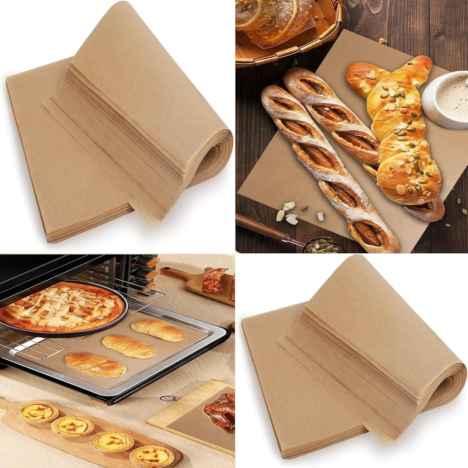 100 Pcs Unbleached Parchment Paper Baking Sheets, 8X12 Inch Precut Non-Stick Parchment Sheets for Air Fryer, Oven, Bakeware, Steaming image number 1