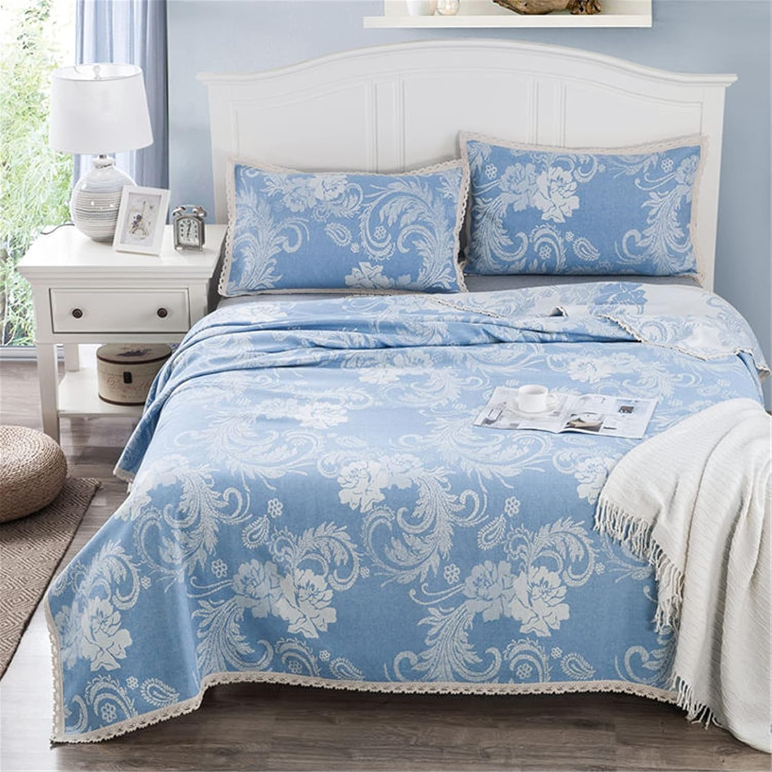 Quilt Set Bedding Set Linens Quilted Bedspread Luxury Style Bed Throw with Pillow Shams Quilt Printed Comforter Coverlet Bedding Set with 2 Pillowcase,Gray,230 * 250Cm(Blue,230 * 250Cm) image number 1