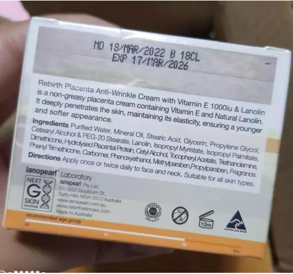 Lanopearl Rebirth Original Placenta Anti-Wrinkle Cream with Vitamin E & Lanolin 100Ml image number 5
